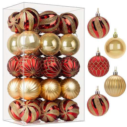 SHareconn 30ct 2.36 Inch Christmas Tree Balls Ornaments, Colored Shatterproof Plastic Decorative Baubles Decorations for Xmas Tree Decor Holiday Party Wedding Decoration (Red & Gold, 60mm) - Medaid International