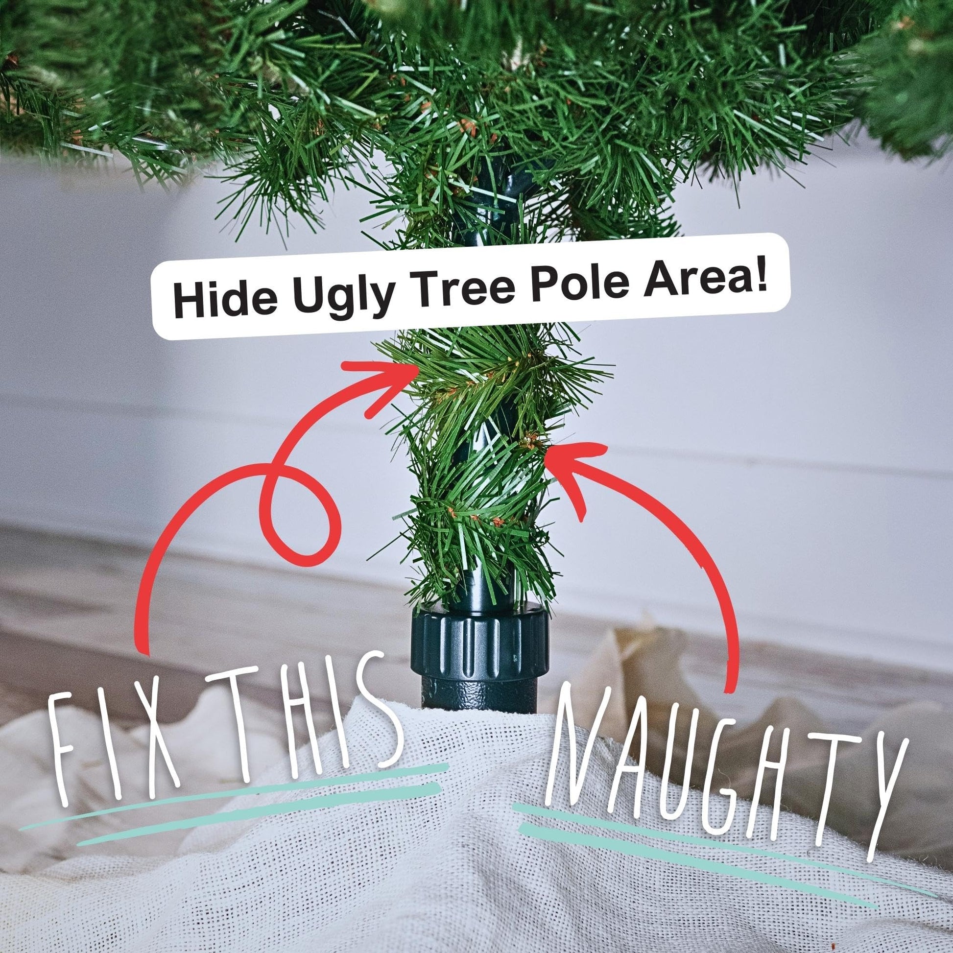 Realistic Faux Brown Bark Xmas Tree Skirt Hides Fake Pole, By Christmas Tree Hugger - Medaid International