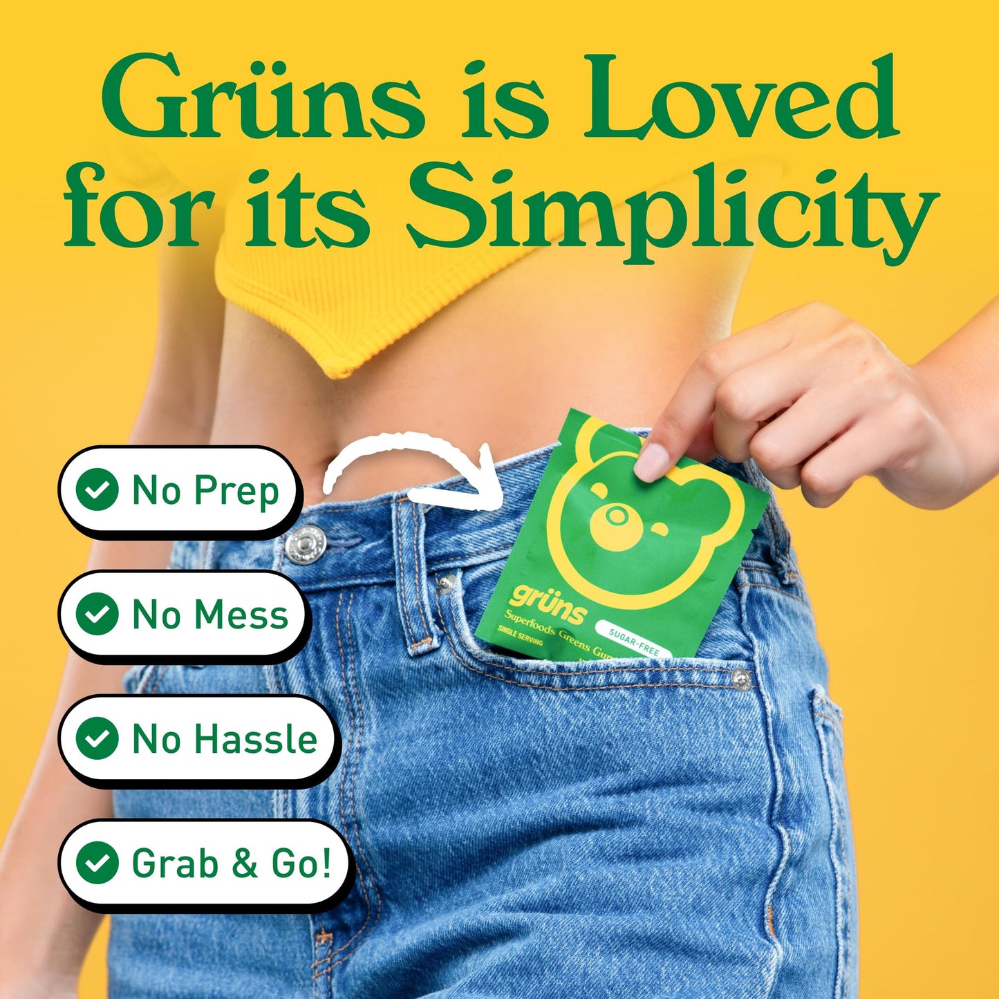 Gruns Adults Super Greens Gummies, Multivitamin Superfood Gummy Bears with Spirulina, Chlorella, Prebiotics & Fiber for Digestive Health, Adaptogens Supplement with 20 Vitamins & Minerals, 28 Count - Medaid International