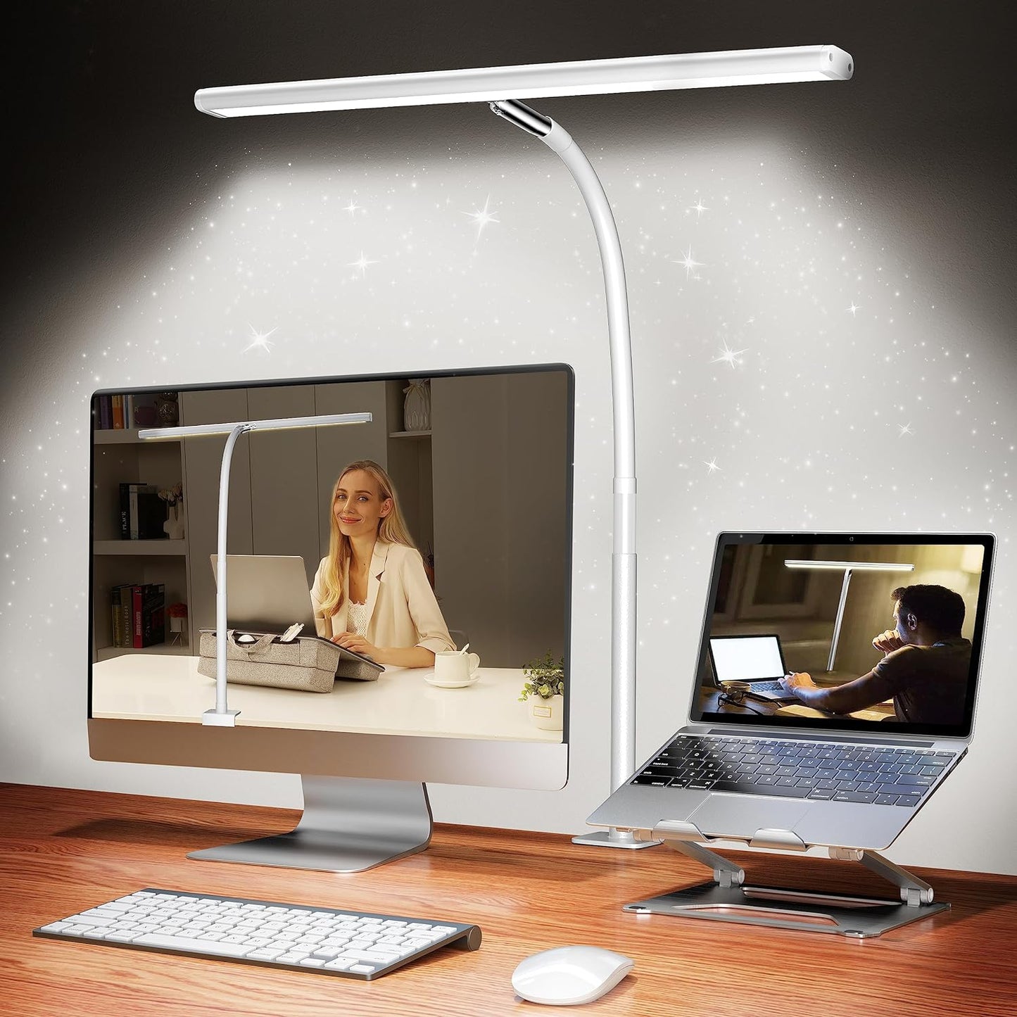 LED Desk Lamp for Office Home, Eye-Caring Desk Light with Stepless Dimming Adjustable Flexible Gooseneck, 10W USB Adapter Desk Lamp with Clamp for Reading, Study, Workbench (Black) - Medaid