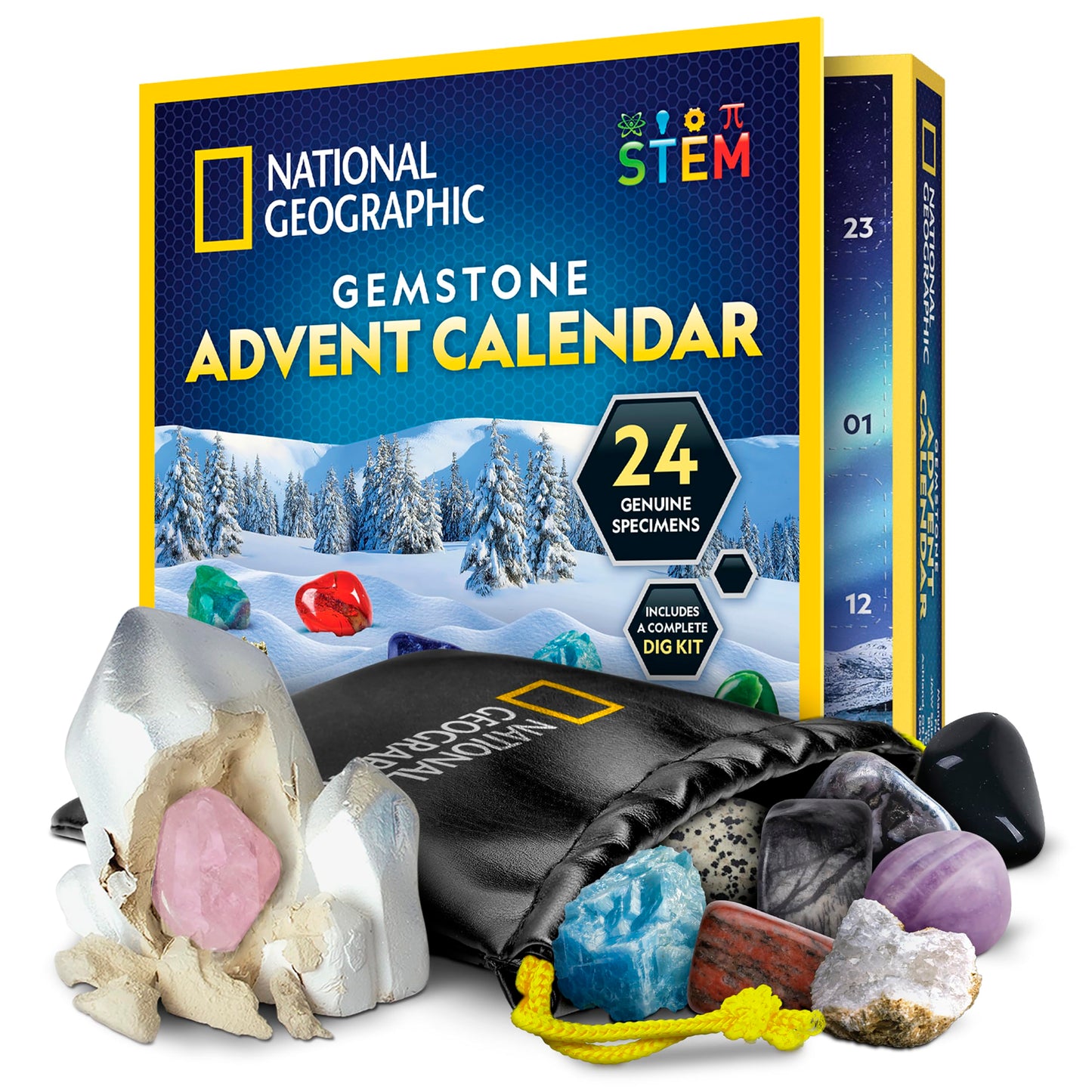 NATIONAL GEOGRAPHIC Gemstone Advent Calendar - 2025 Christmas Countdown Calendar for Kids with 24 Gems to Open Each Day, Complete Rock Collection with Mini Gemstone Dig Kit - Medaid International