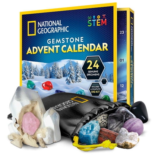 NATIONAL GEOGRAPHIC Gemstone Advent Calendar - 2025 Christmas Countdown Calendar for Kids with 24 Gems to Open Each Day, Complete Rock Collection with Mini Gemstone Dig Kit - Medaid International