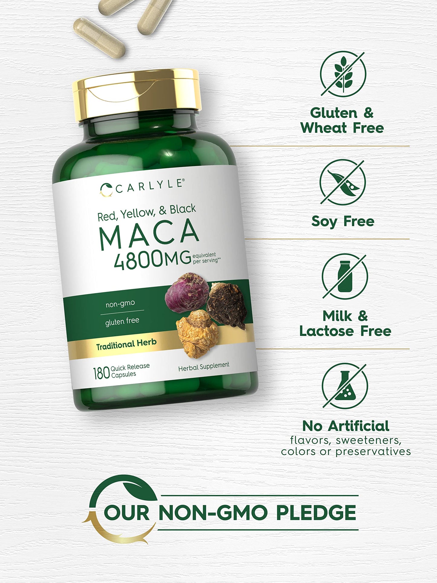 Carlyle Maca Root Capsules for Women & Men | 4800 mg | 180 Count | High Potency Extract | Non-GMO & Gluten Free Supplement - Medaid International
