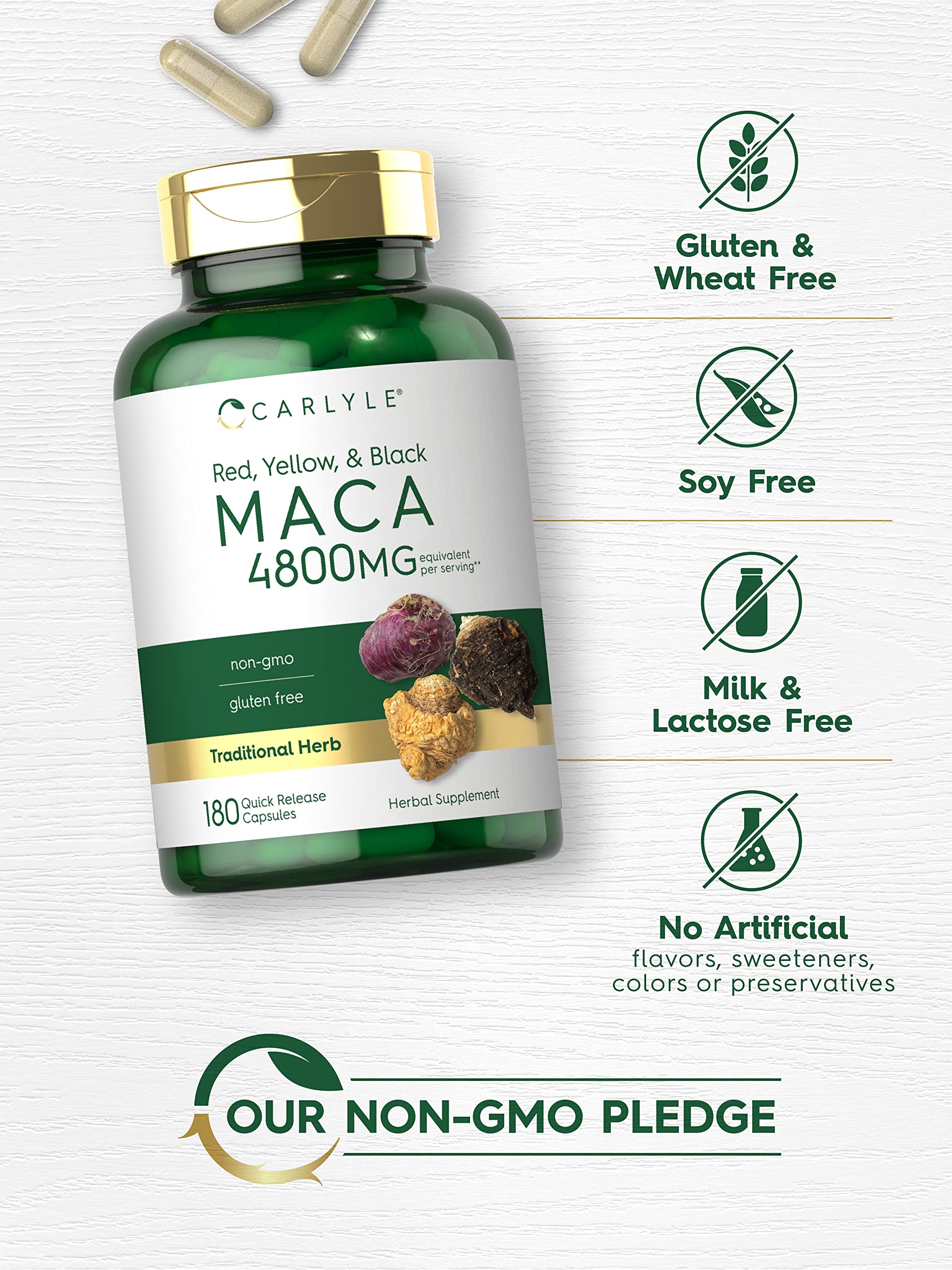 Carlyle Maca Root Capsules for Women & Men | 4800 mg | 180 Count | High Potency Extract | Non-GMO & Gluten Free Supplement - Medaid International