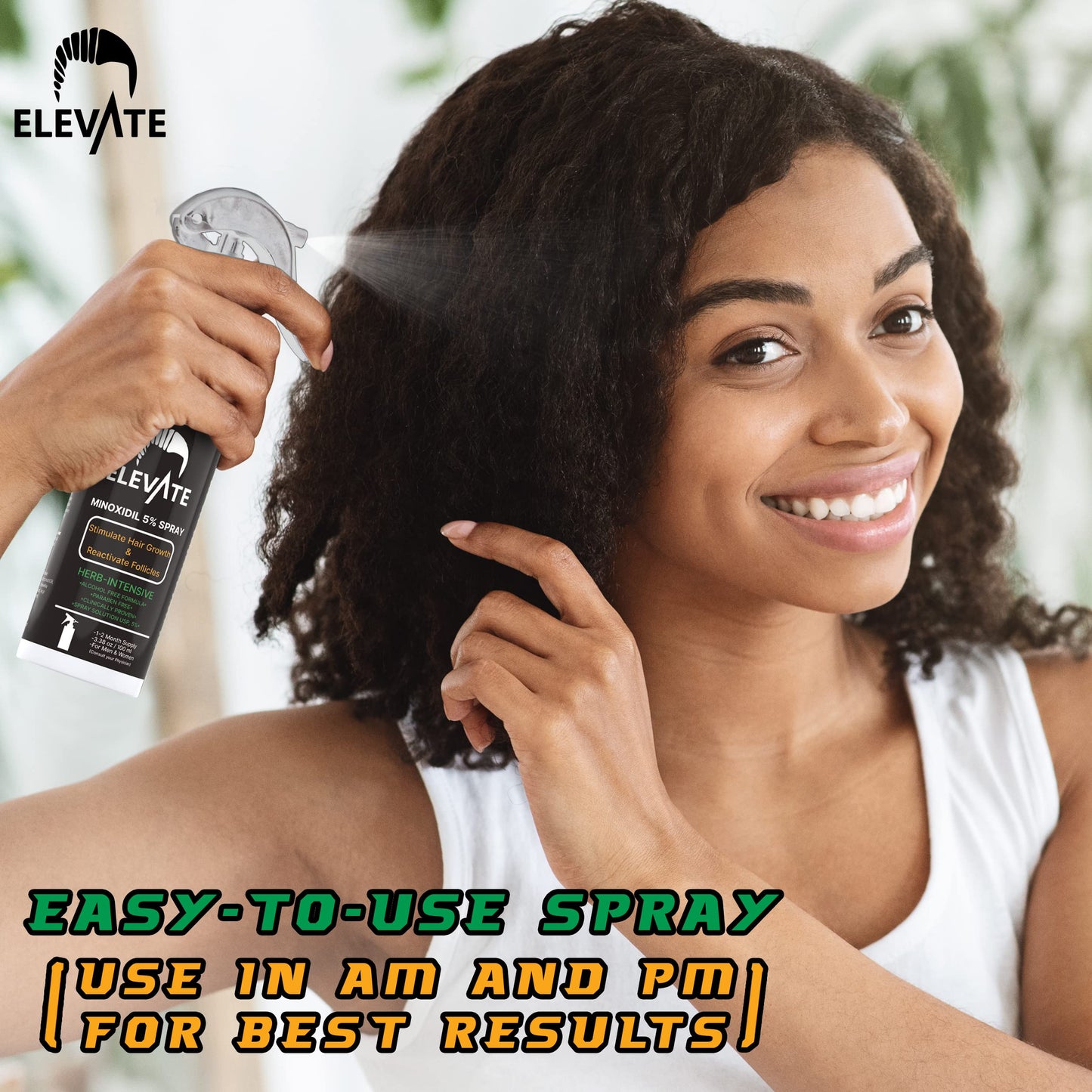 ELEVATE 5% Minoxidil Hair Growth Spray - Alcohol Free Non Oily Formula Extra Strength Professional Treatment for Hair Loss/Regrowth - Stimulate Hair Follicles for Men & Women - 1 Month Supply - Medaid International