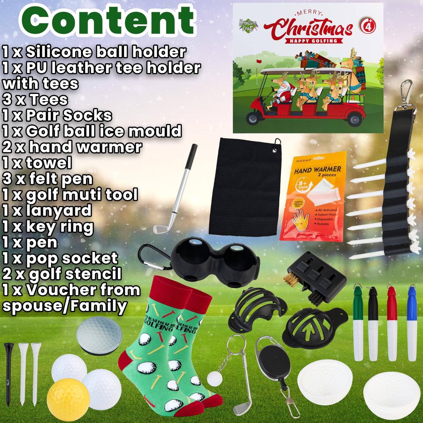 KreativeKraft Golf Advent Calendar 2025 for Men Adults Christmas Countdown Calendar 24 Mini Golf Surprises Socks Novelty Fun Gifts Dad Lovers - Medaid International