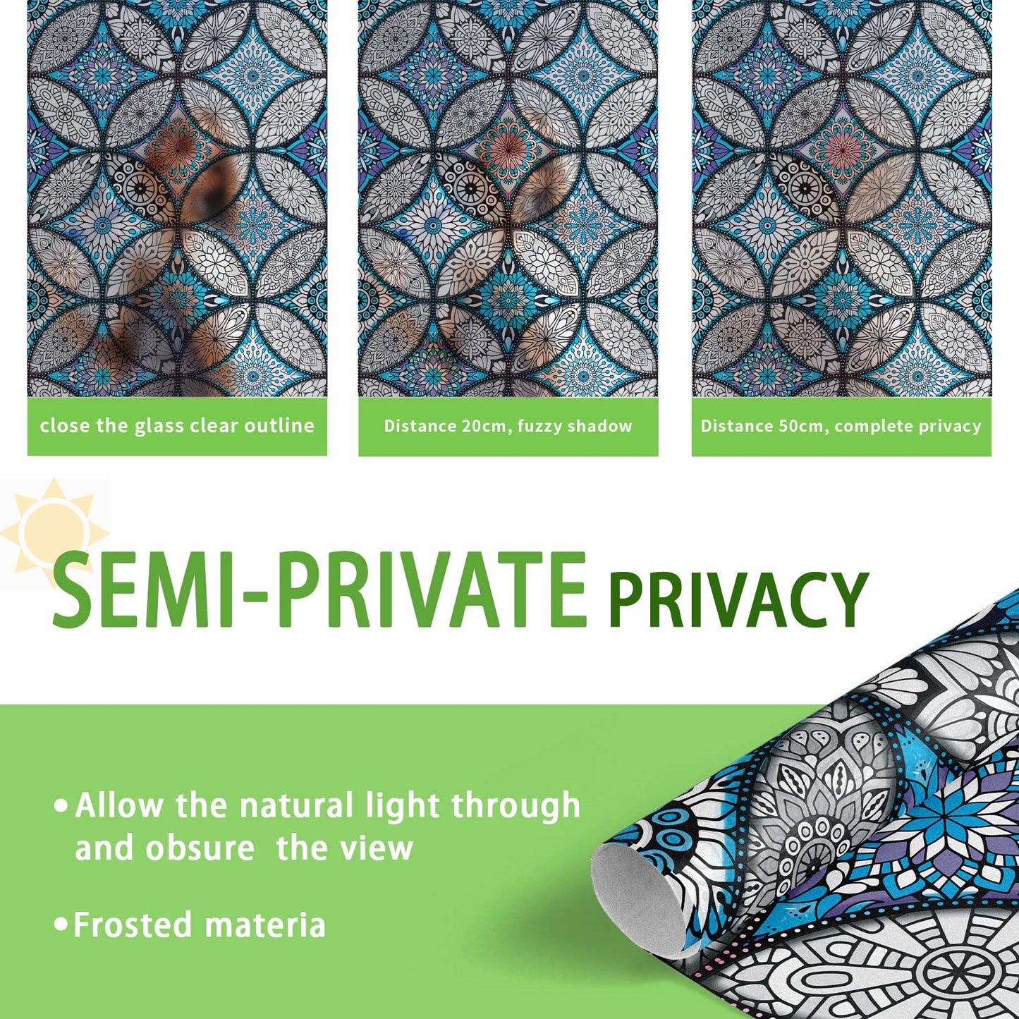 JiffDiff Blue Window Privacy Film Decorative Window Tint Film Stained Glass Window Clings Static Cling Decorative Window Film Sun Blocking Heat Control Window Covering Film for Home - Medaid International