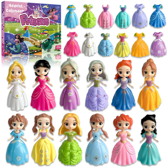 2025 Princess Advent Calendar - 24 Days of Deformation Christmas Surprises Toys, Holiday Countdown with 12 Dolls Figures & 12 Clothing Pieces, Fun Xmas Gift for Girls Teens Kids Party Favor - Medaid International