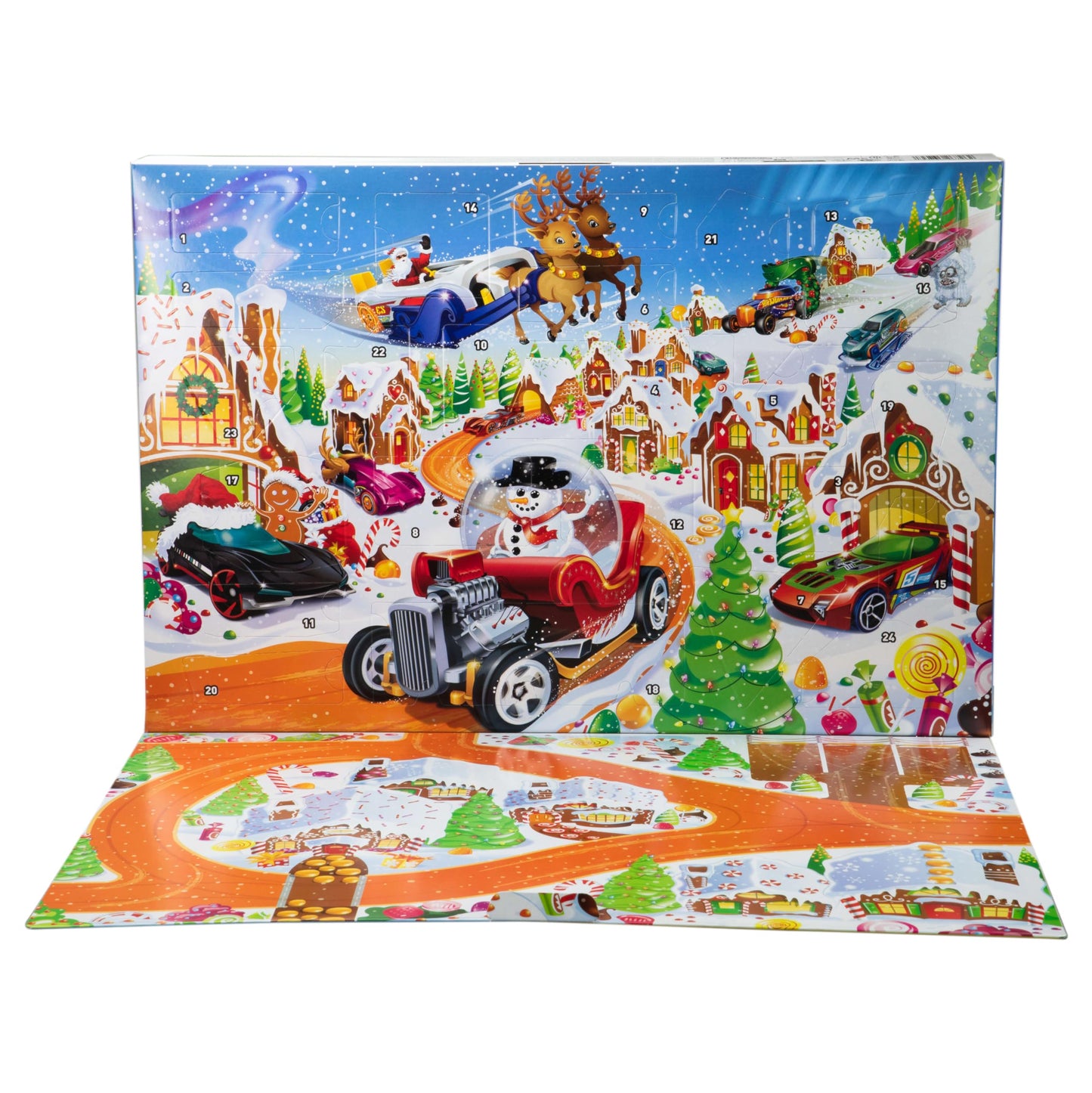 Hot Wheels Toy Cars & Playset, 2025 Advent Calendar with 10 Vehicles in 1:64 Scale, 10 Ornament Clips & 14 Winter-Themed Accessories - Medaid International