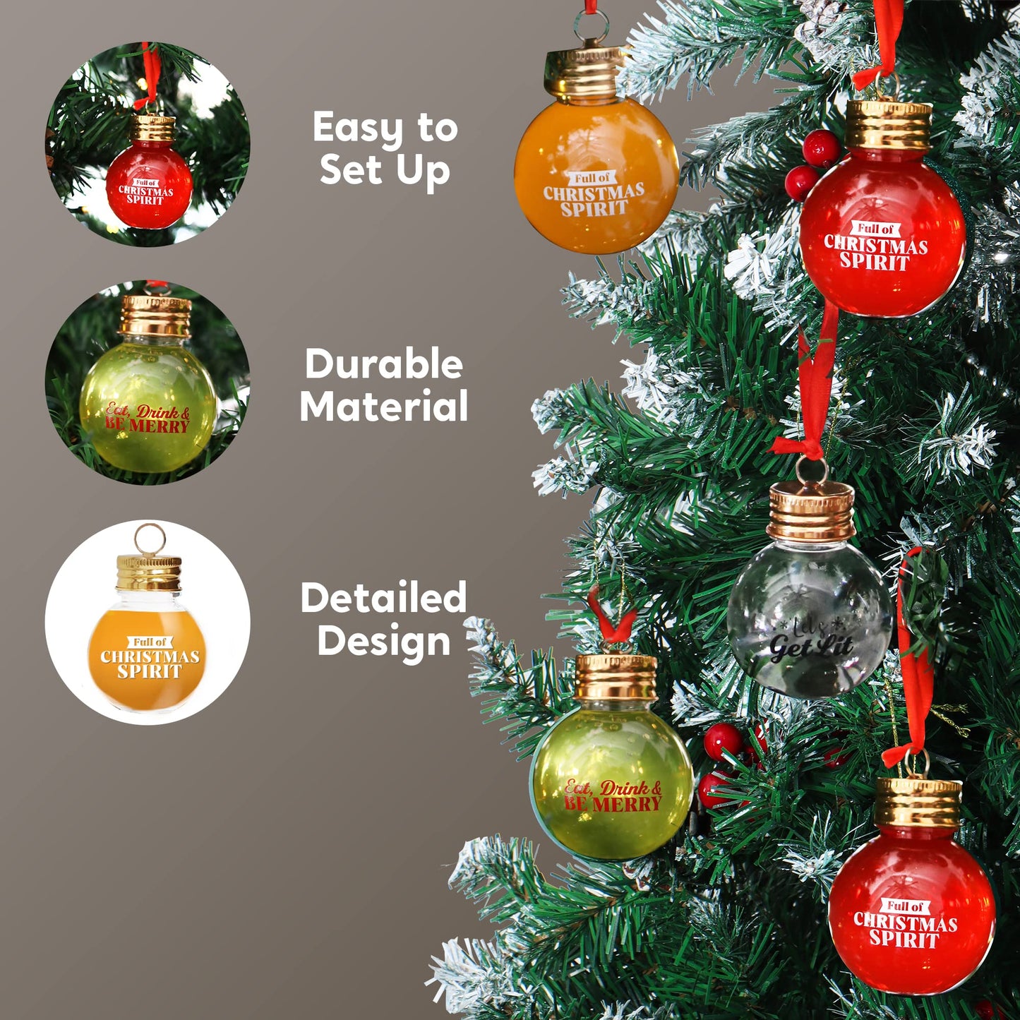 Joiedomi 9 Pcs Christmas Boozeball Ornaments Set, Xmas 1.7 oz Clear Fillable Ball, Tree Hanging Decorations for Christmas Holiday Indoor and Outdoor Decorations - Medaid International