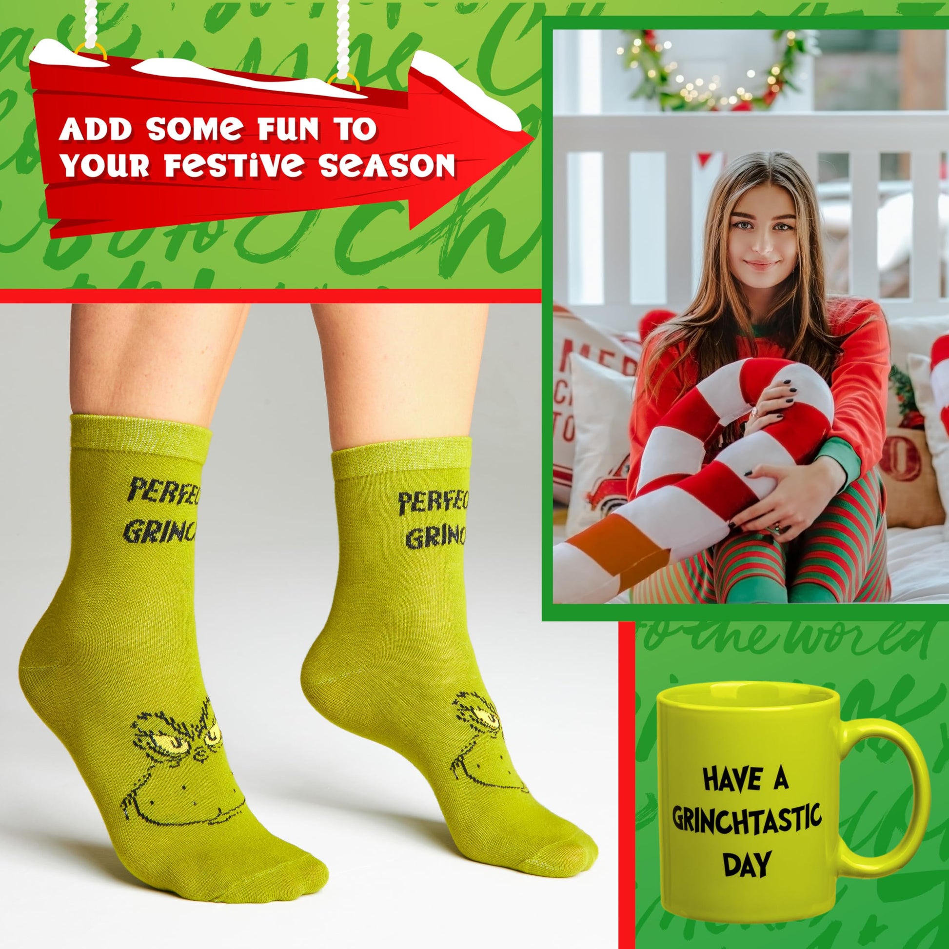 The Grinch Mug and Socks Gift Set for Women Men Teenagers Ceramic Cup for Coffee Tea Novelty Holiday Christmas Gifts Secret Santa - Medaid International