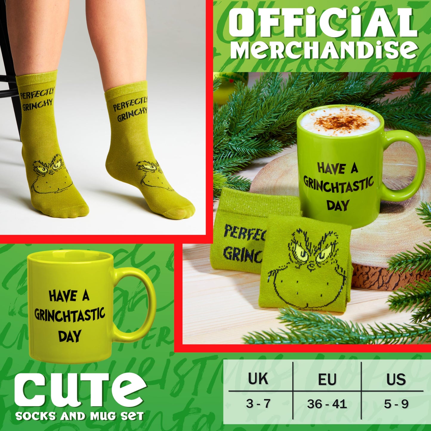 The Grinch Mug and Socks Gift Set for Women Men Teenagers Ceramic Cup for Coffee Tea Novelty Holiday Christmas Gifts Secret Santa - Medaid International