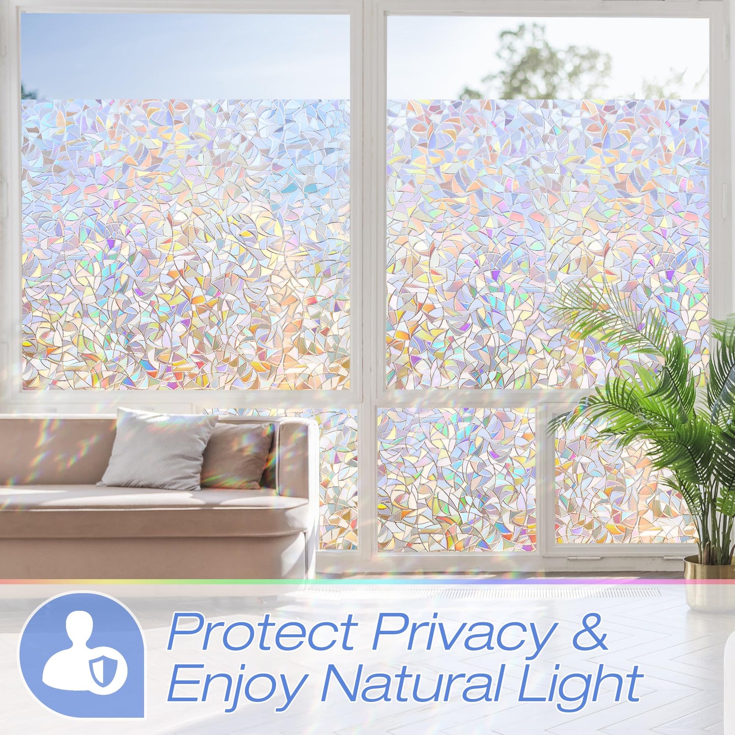 Homein Window Privacy Film, Rainbow Window Film Decorative 3D Window Clings Non Adhesive Window Tint for Home, Stained Glass Window Film for Glass, UV Blocking, 17.5 x 78.7 inches - Medaid International