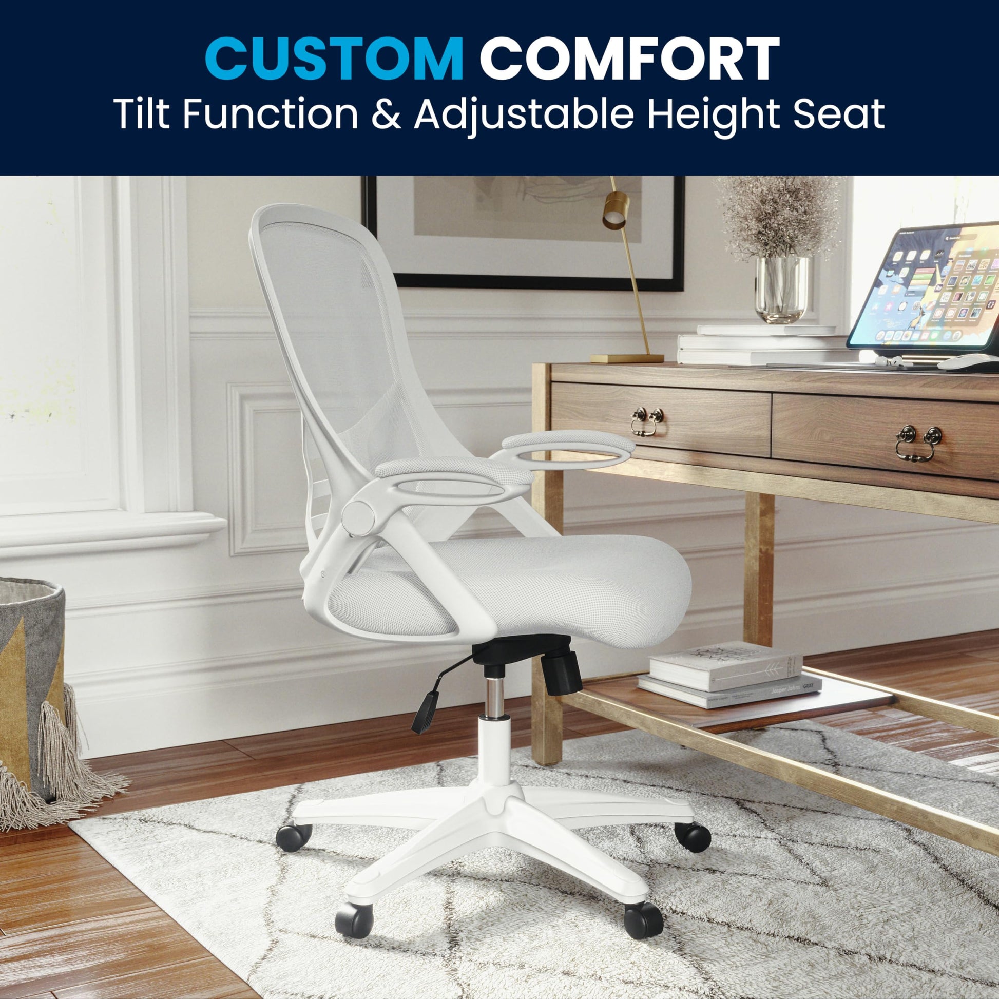 Flash Furniture Porter High-Back Swivel Office Chair with Adjustable Lumbar Support and Height, Ergonomic Mesh Desk Chair with Flip-Up Armrests, White - Medaid International