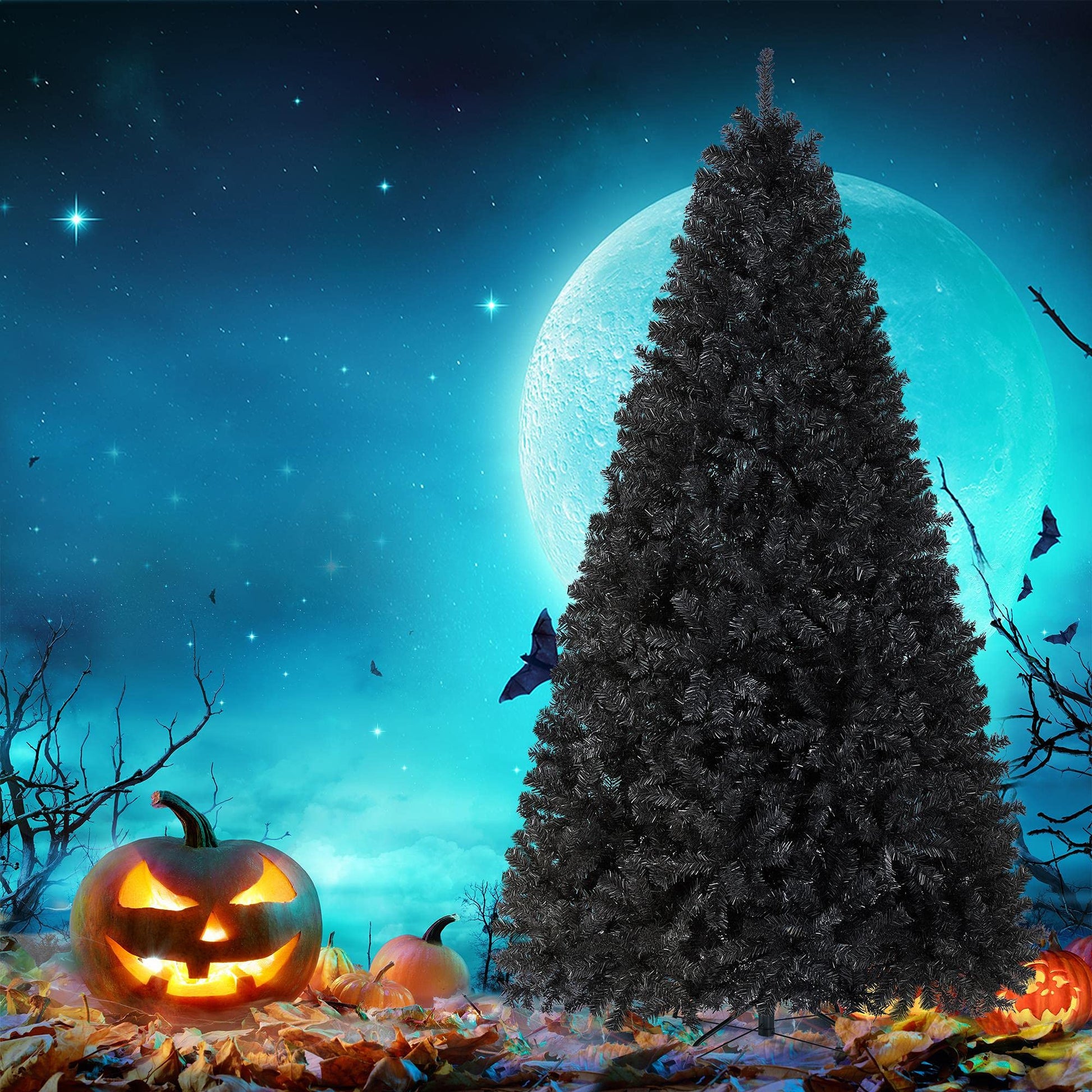 Yaheetech 7.5ft Black Artificial Christmas Pine Tree Seasonal Holiday Carnival Home Party Decoration for Home, Office Indoor Outdoor with 1749 Branch Tips and Foldable Stand - Medaid International