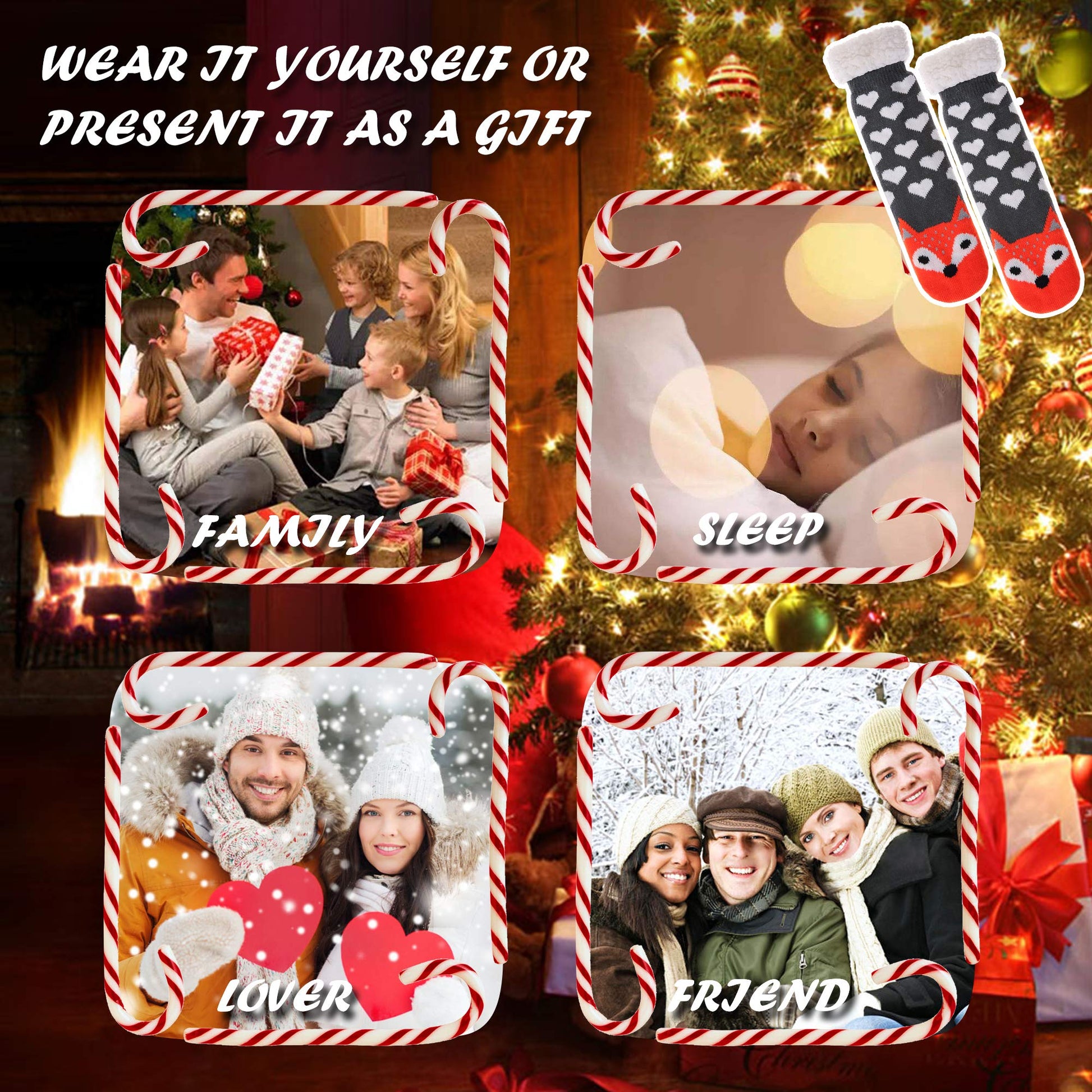 DYW Women Winter Thick Slipper Socks with Grippers Non Slip Warm Fleece Lining Fluffy Fuzzy Socks Christmas Gifts (Fox) - Medaid International