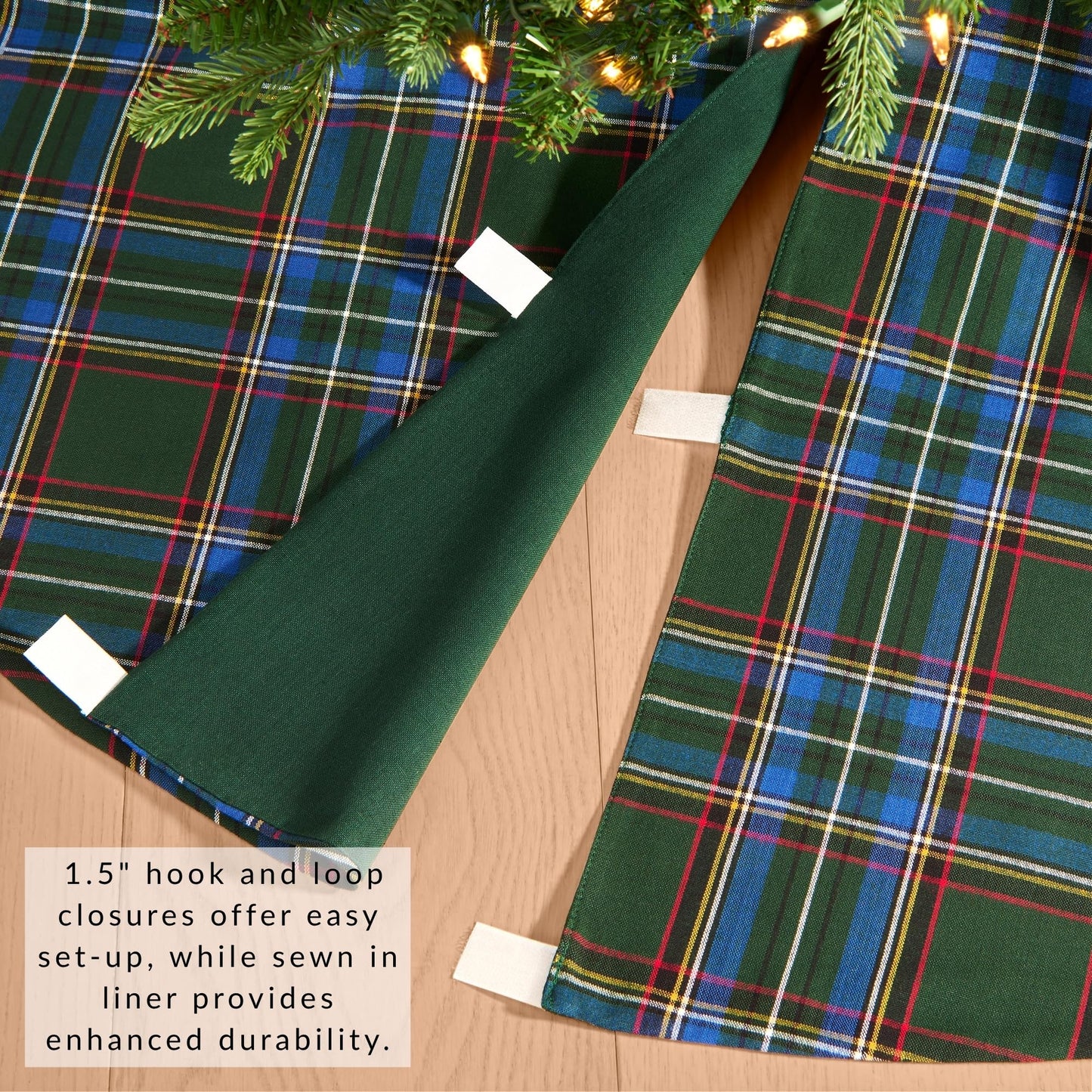 Elrene Home Fashions Stowe Tartan Plaid Cotton Blend Christmas Holiday Décor Tree Skirt, 48" Round, Green - Medaid International