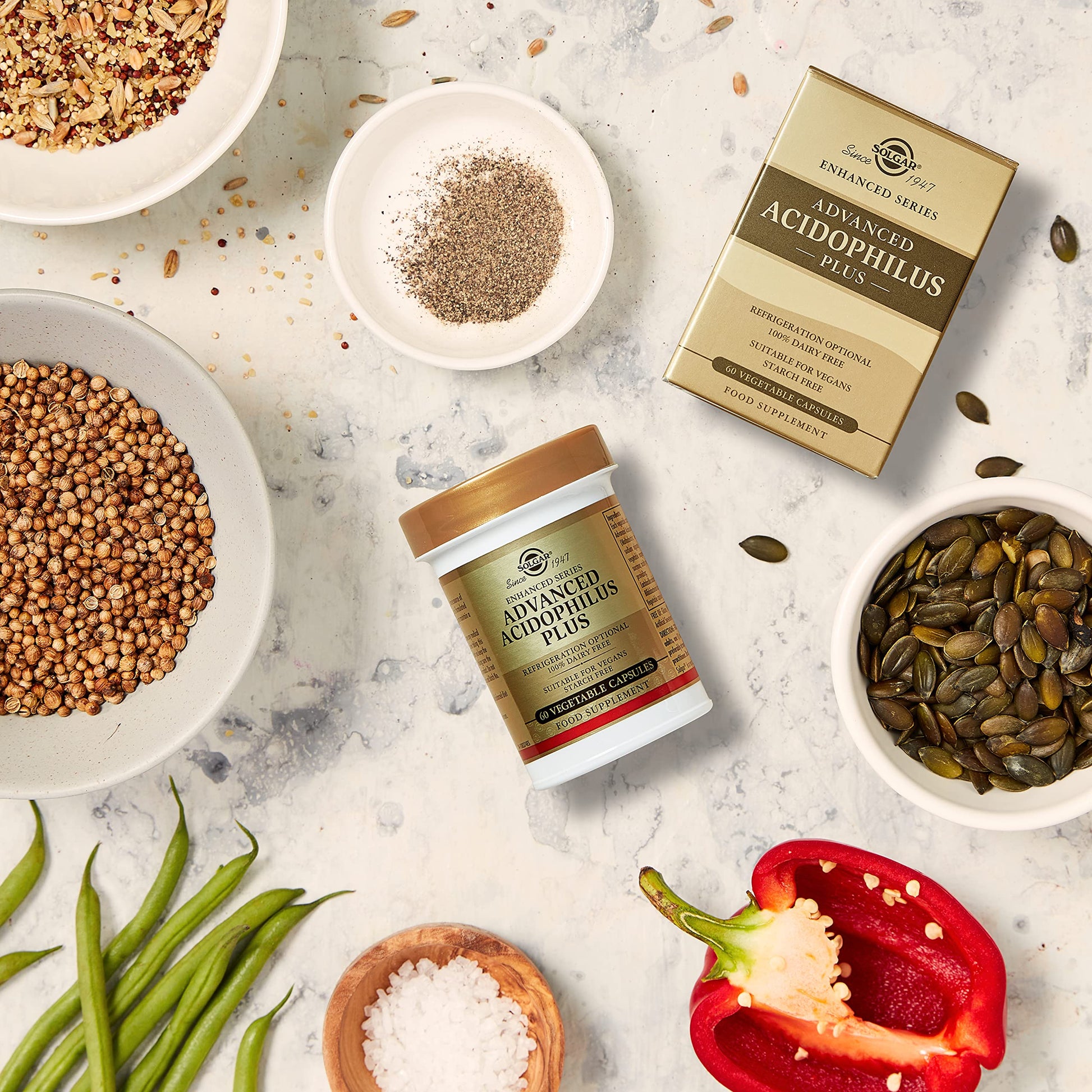 Solgar Advanced Acidophilus Plus, 60 Vegetable Capsules - Supports Healthy Intestinal Flora - 500 Million Microorganisms Per Serving - Gluten & Dairy Free - Vegetarian - 60 Servings - Medaid International