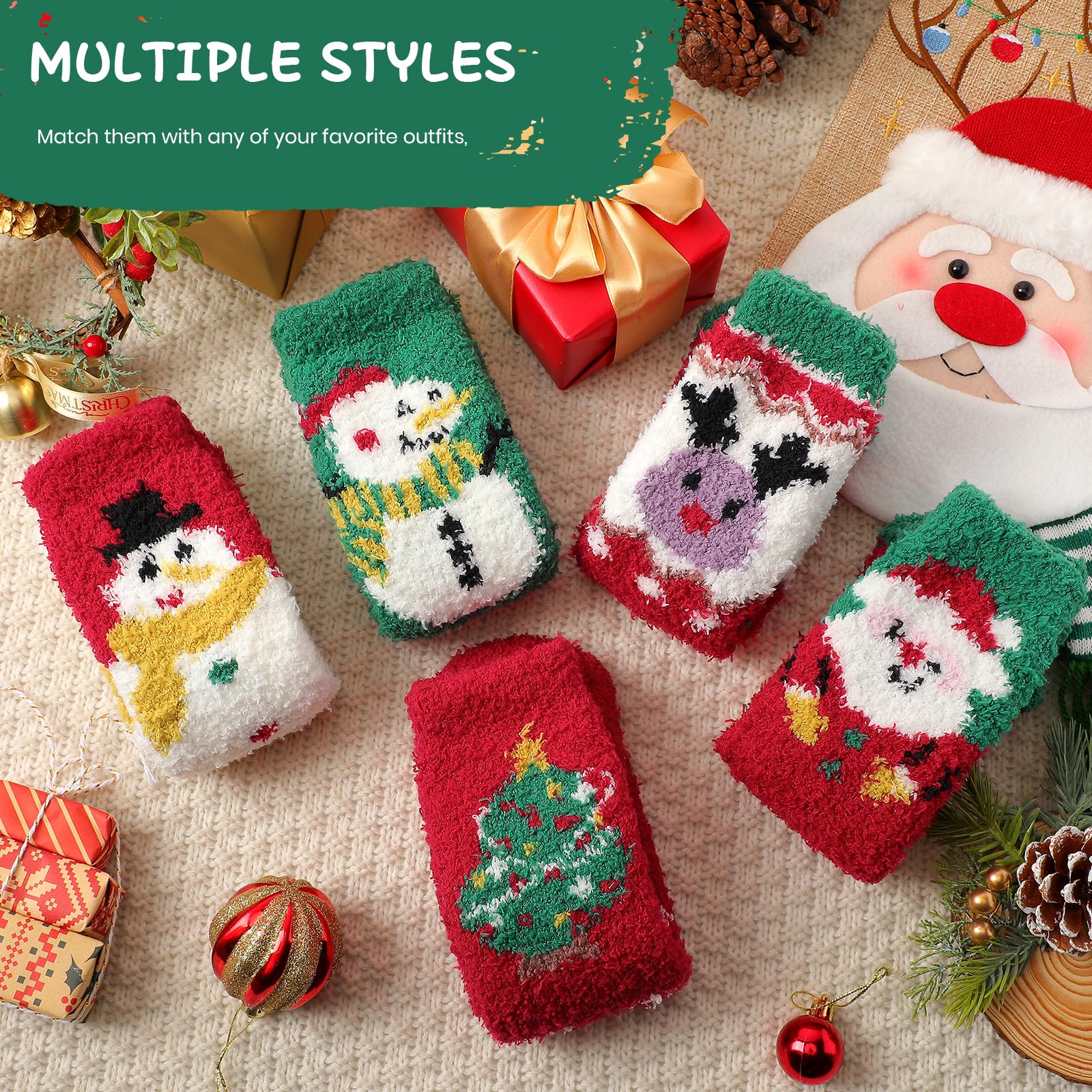 Tavaleu Fuzzy Socks for Women, Cozy Socks Women Warm Fluffy Winter Slipper Christmas Sock for Womens Home Sleeping Sock, 5 Pack Xmas A - Medaid International