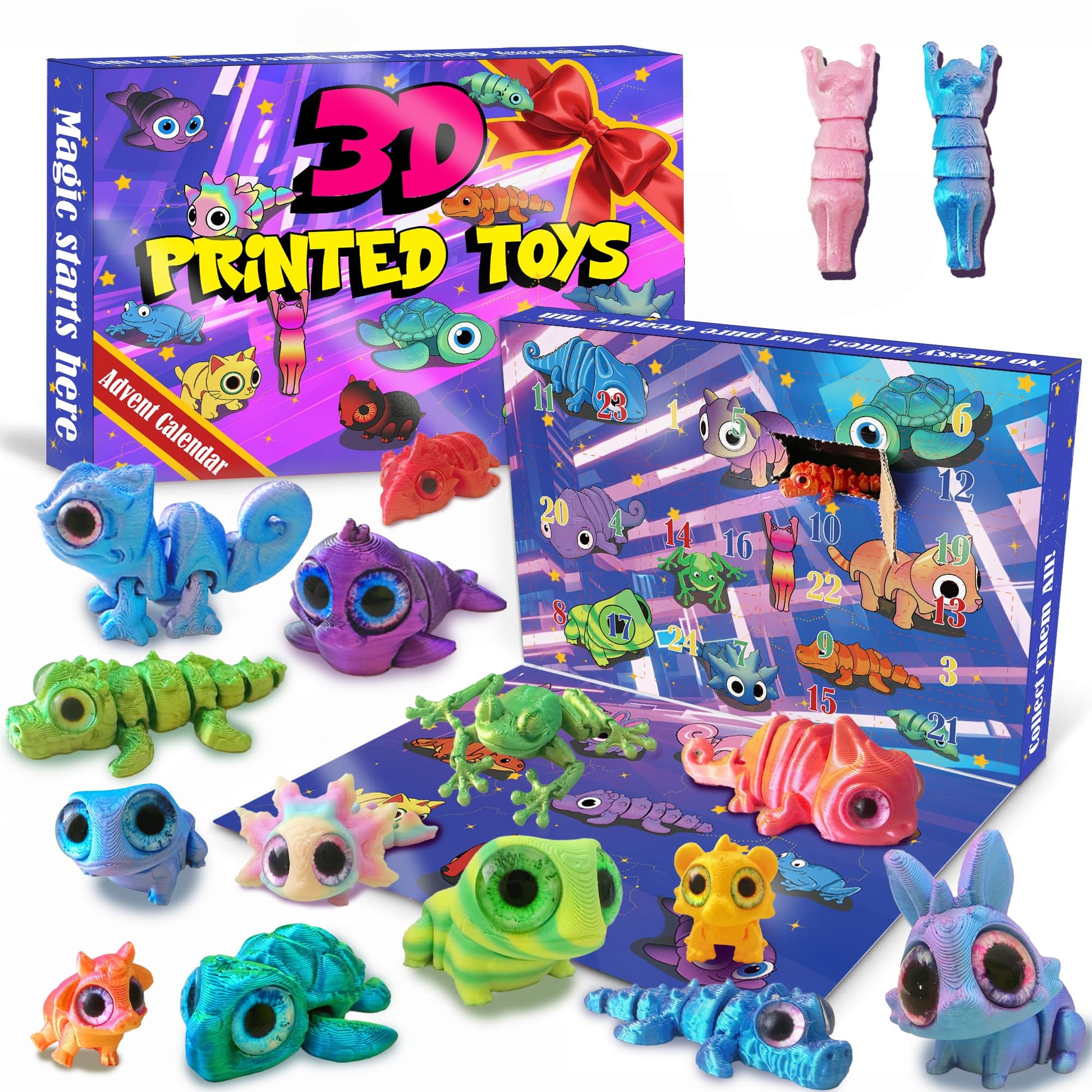 3D Printed Animals Toys, Mini Figures Cool Stuff Desk Pet, Christmas Advent Calendar For Kids, Birthday Gift For Boys And Girls, Party Favors, Including Dragons, Axolotl, Rabbit, Turtle, Frog, Etc. - Medaid International