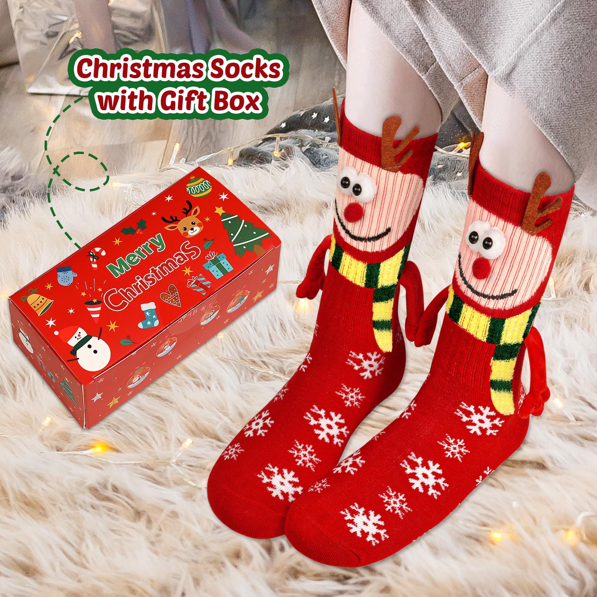 Itscolofy 4 Pairs Funny Christmas Socks, Magnetic Hand Holding Socks, Christmas Stocking Stuffers for Women Men Couples, White Elephant Exchange Gifts, Xmas Secret Santa Gag Gifts - Medaid International