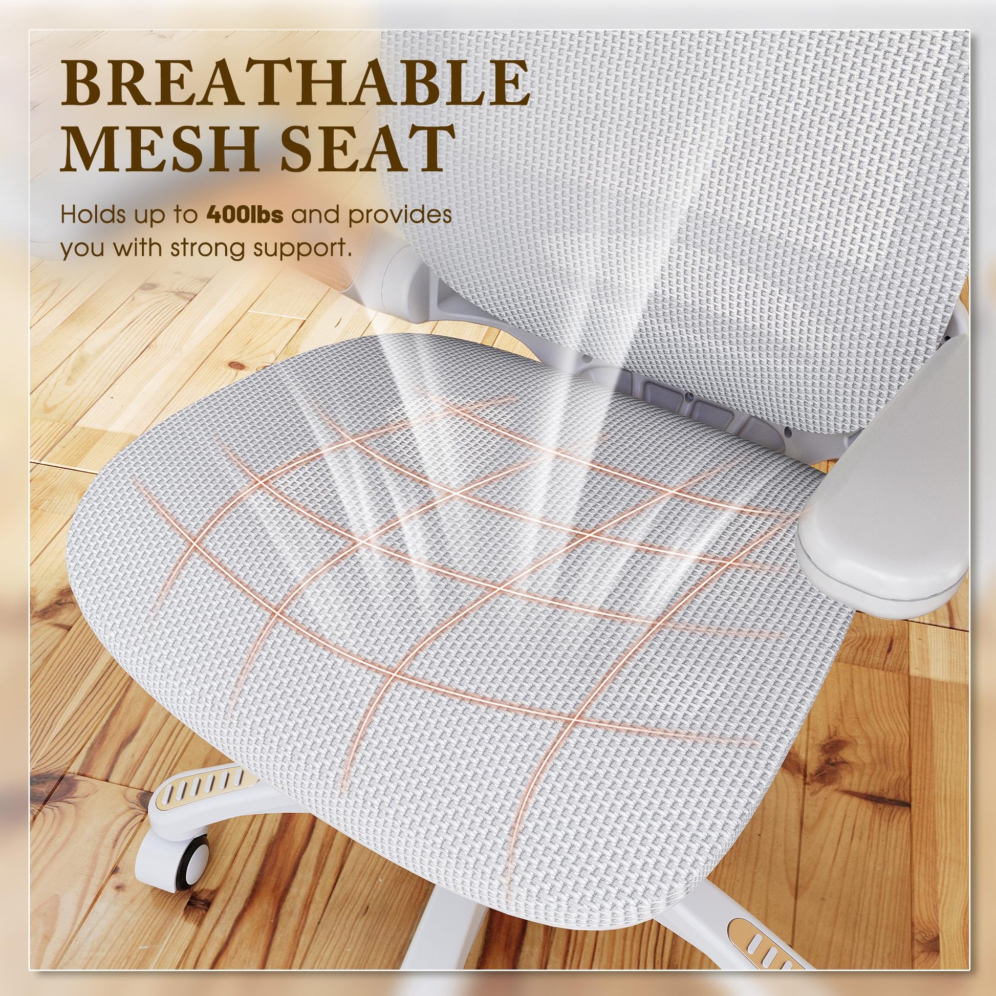 GABRYLLY Ergonomic Office Chair, High Back Home Desk Chair with Flip-Up Arms, Headrest, 90-120° Tilt and Wide Cushion, 400LBS White Mesh Chair for Work Gaming Study (GY01-NT, Woodgrain Pattern) - Medaid International