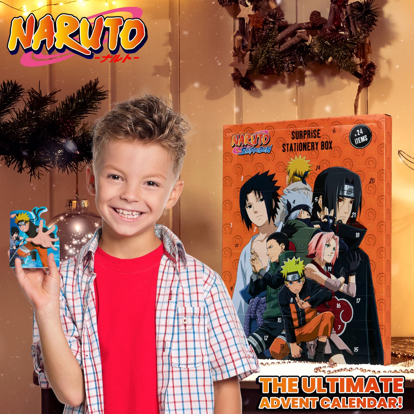 Naruto Advent Calendar 2025 for Kids, Teens, 24 Christmas Countdown Items with Leaf Village Headband, Keychain, Anime, Manga Gifts for Boys - Medaid International