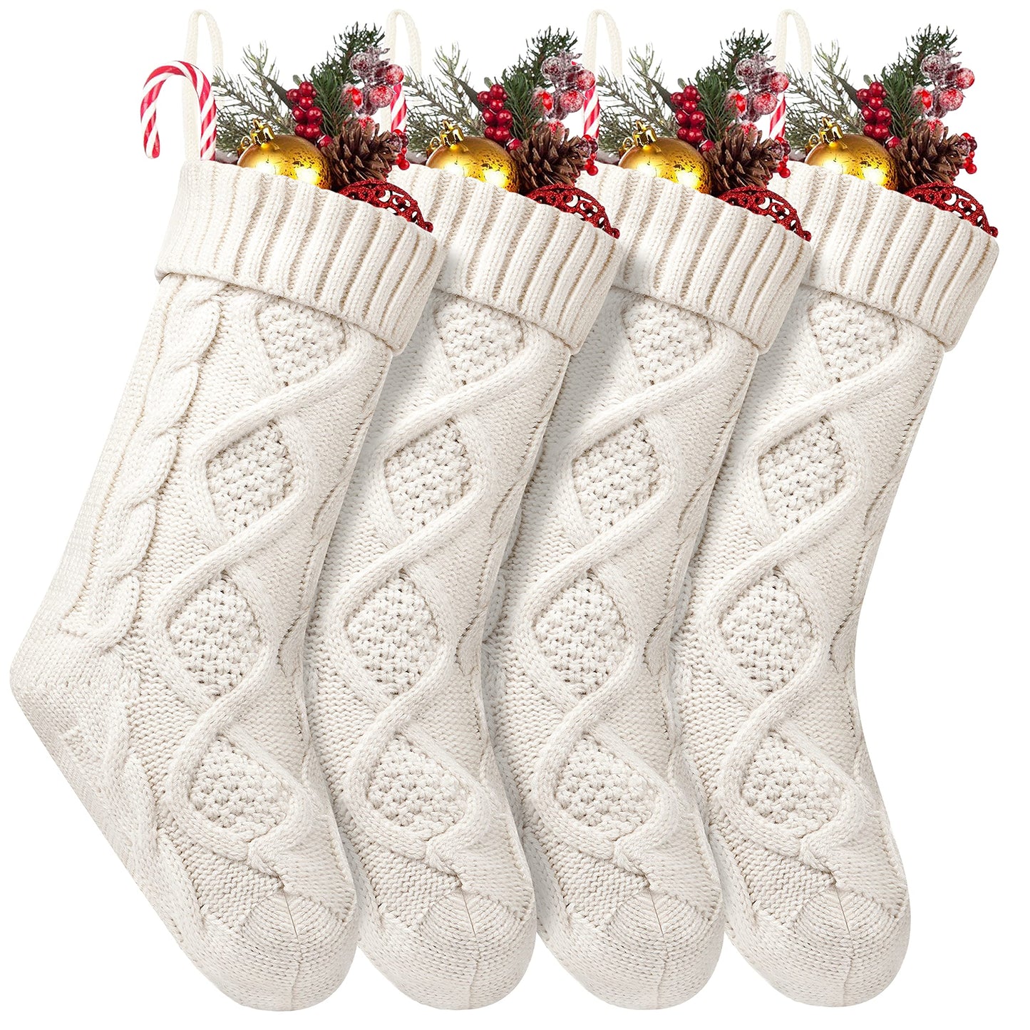 Fesciory 4 Pack Christmas Stockings 18 Inches Large Size Cable Knitted Stocking Gifts & Decorations for Family Holiday Xmas Party, Ivory White - Medaid International