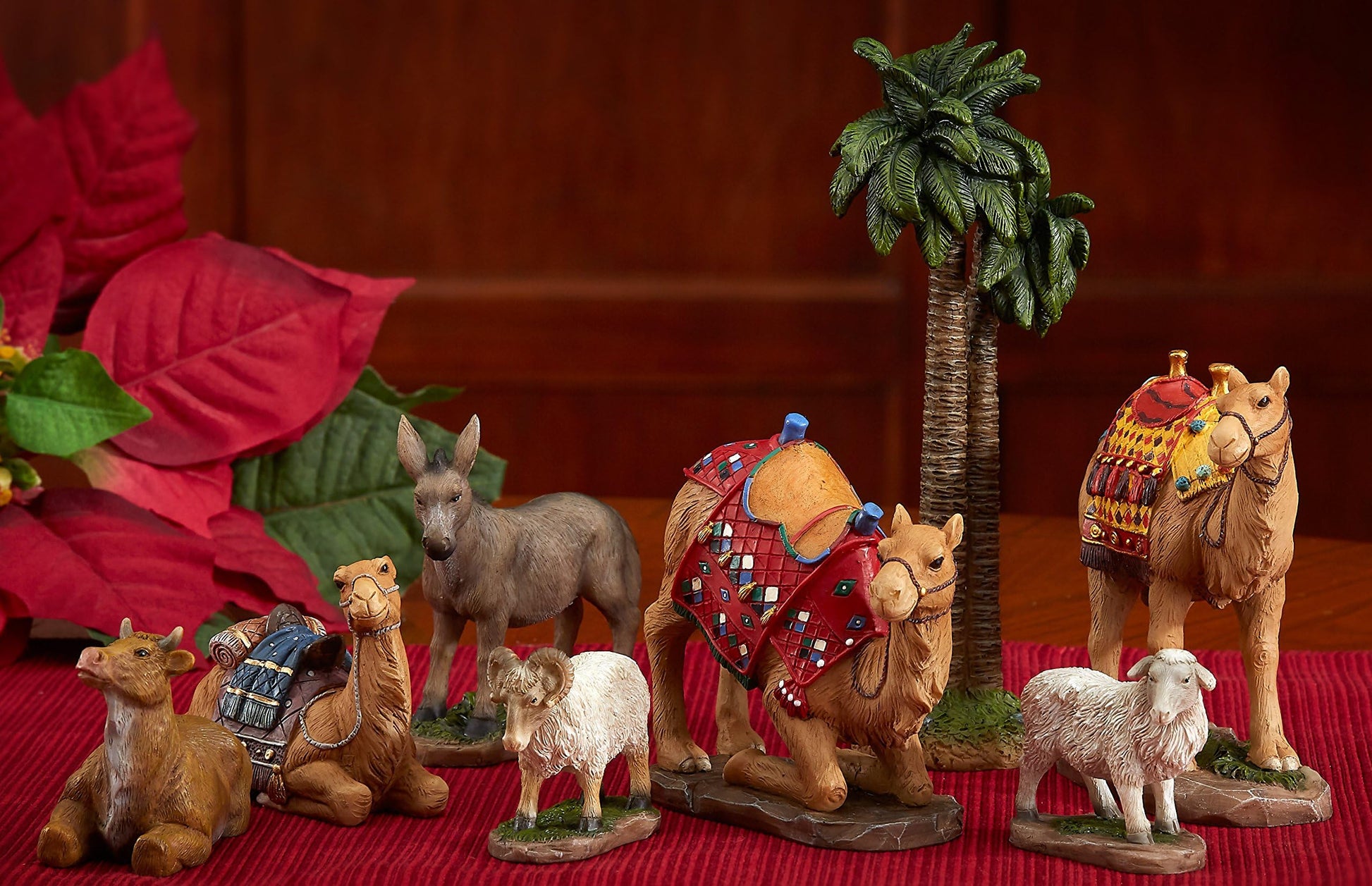 Three Kings Gifts Nativity Set for Christmas Indoor 23 Piece 5 Inch Figures with Lighted Stable, Palm Tree and Chests of Gold, Frankincense and Myrrh - Medaid International