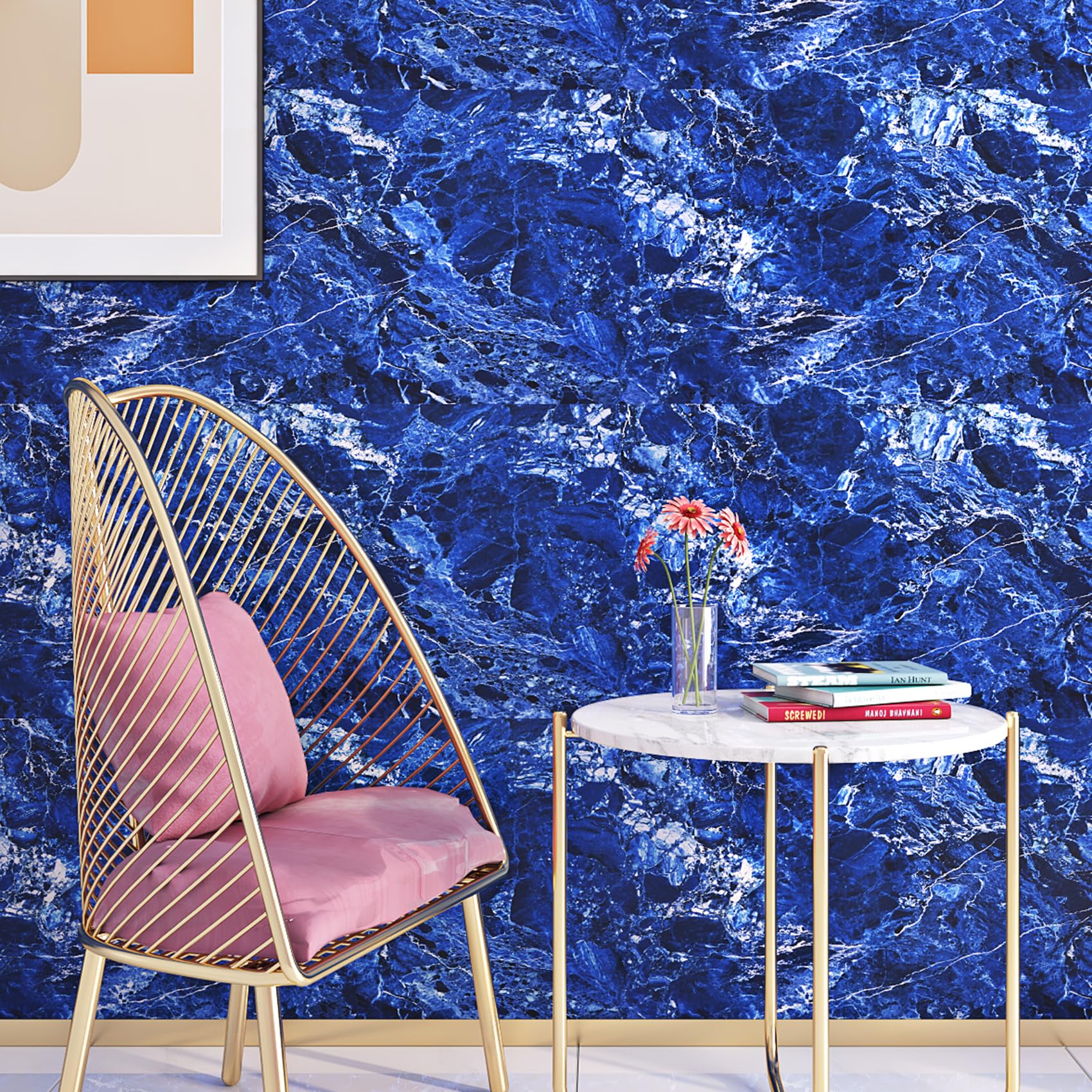 Livelynine Royal Blue Marble Contact Paper Peel and Stick Countertop Covers Marble Wallpaper for Bathroom Countertops Kitchen Counter Top Self Adhesive Covering Waterproof Desk Vinyl Wrap 15.8x78.8 - Medaid International