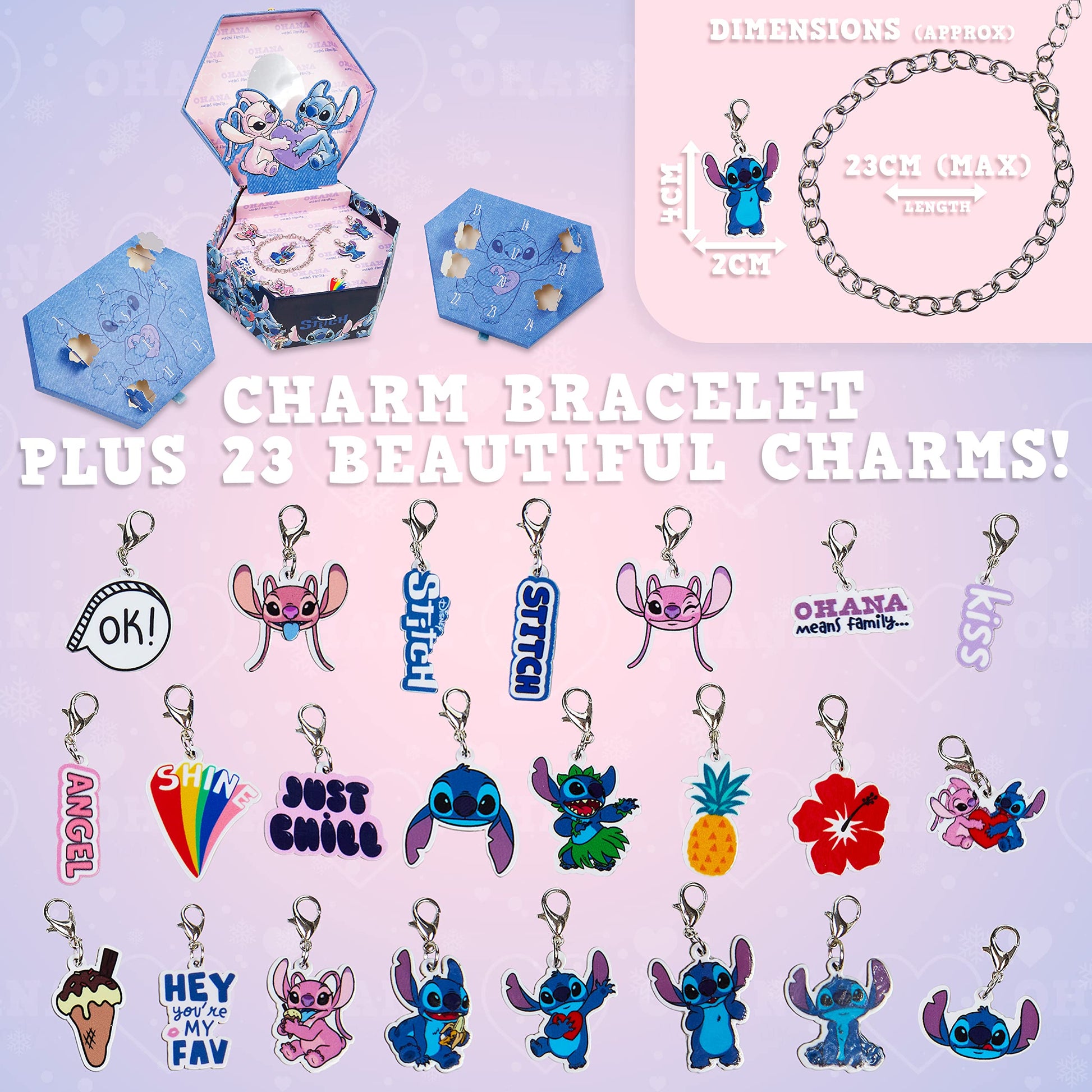 Disney Stitch Jewelry Advent Calendar 2025 for Girls, 24-Day Countdown with 23 Charms, 1 Bracelet, Christmas Surprise Calendar, Gifts for Girls (Stitch Jewellery) - Medaid International
