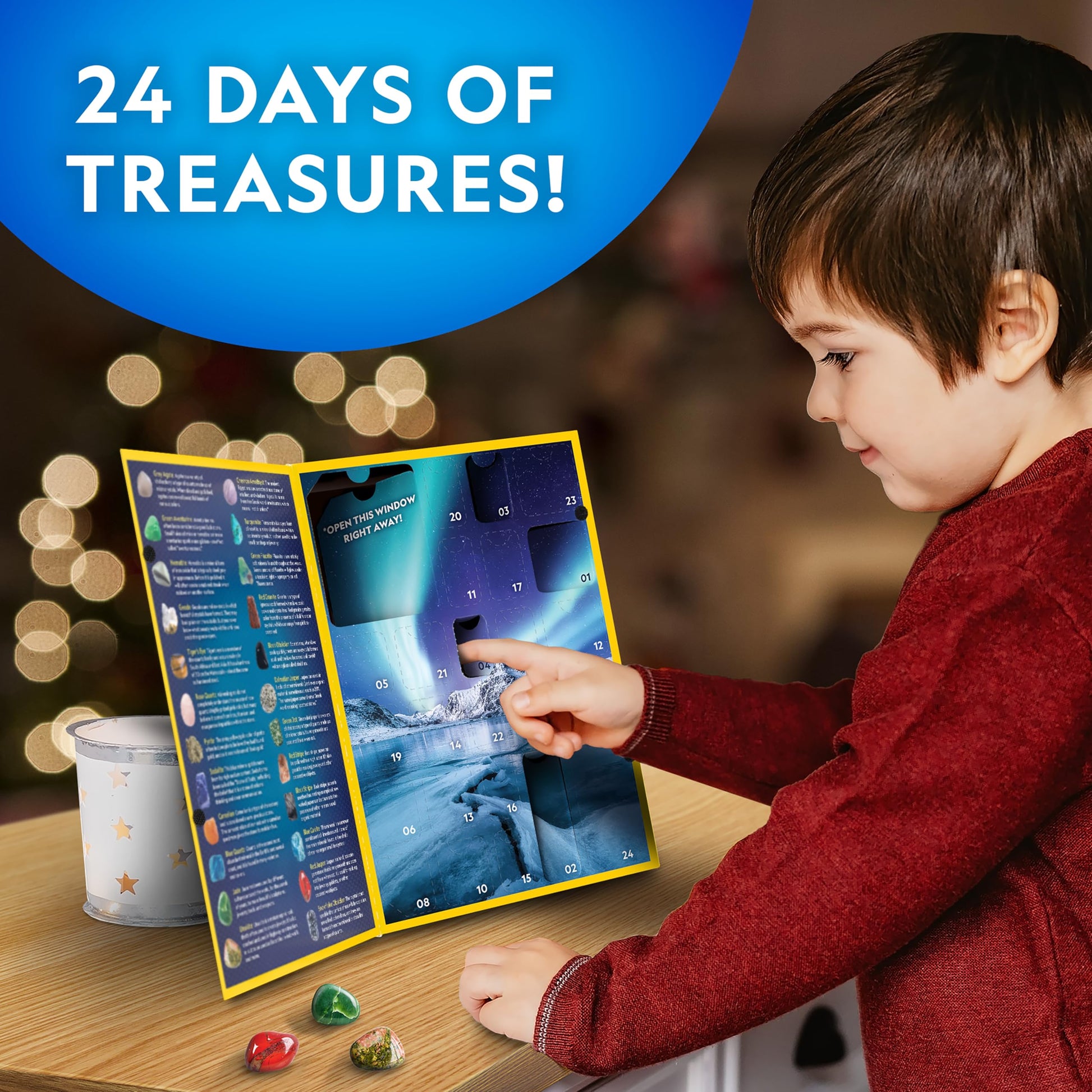 NATIONAL GEOGRAPHIC Gemstone Advent Calendar - 2025 Christmas Countdown Calendar for Kids with 24 Gems to Open Each Day, Complete Rock Collection with Mini Gemstone Dig Kit - Medaid International