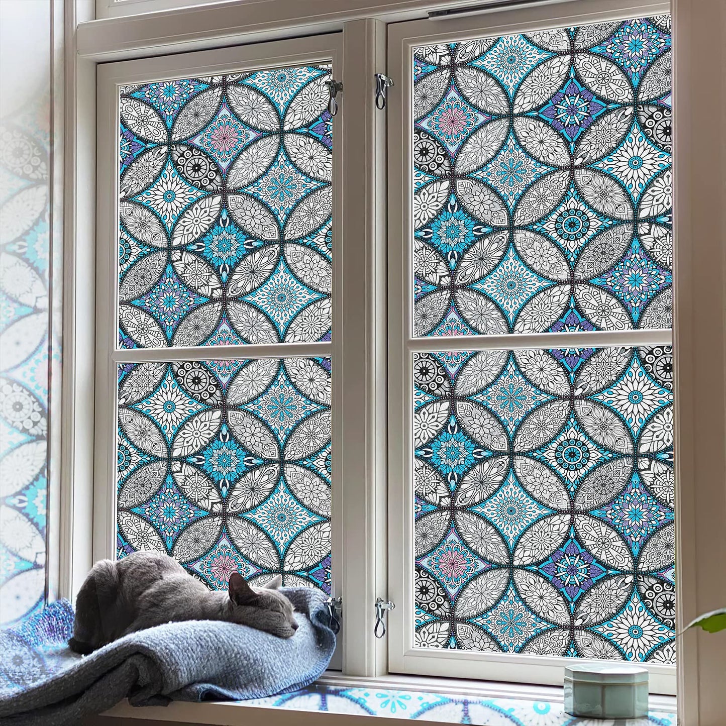 JiffDiff Blue Window Privacy Film Decorative Window Tint Film Stained Glass Window Clings Static Cling Decorative Window Film Sun Blocking Heat Control Window Covering Film for Home - Medaid International
