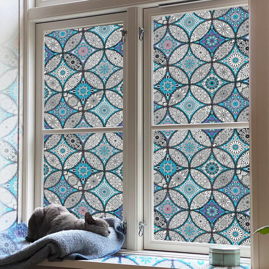 JiffDiff Blue Window Privacy Film Decorative Window Tint Film Stained Glass Window Clings Static Cling Decorative Window Film Sun Blocking Heat Control Window Covering Film for Home - Medaid International