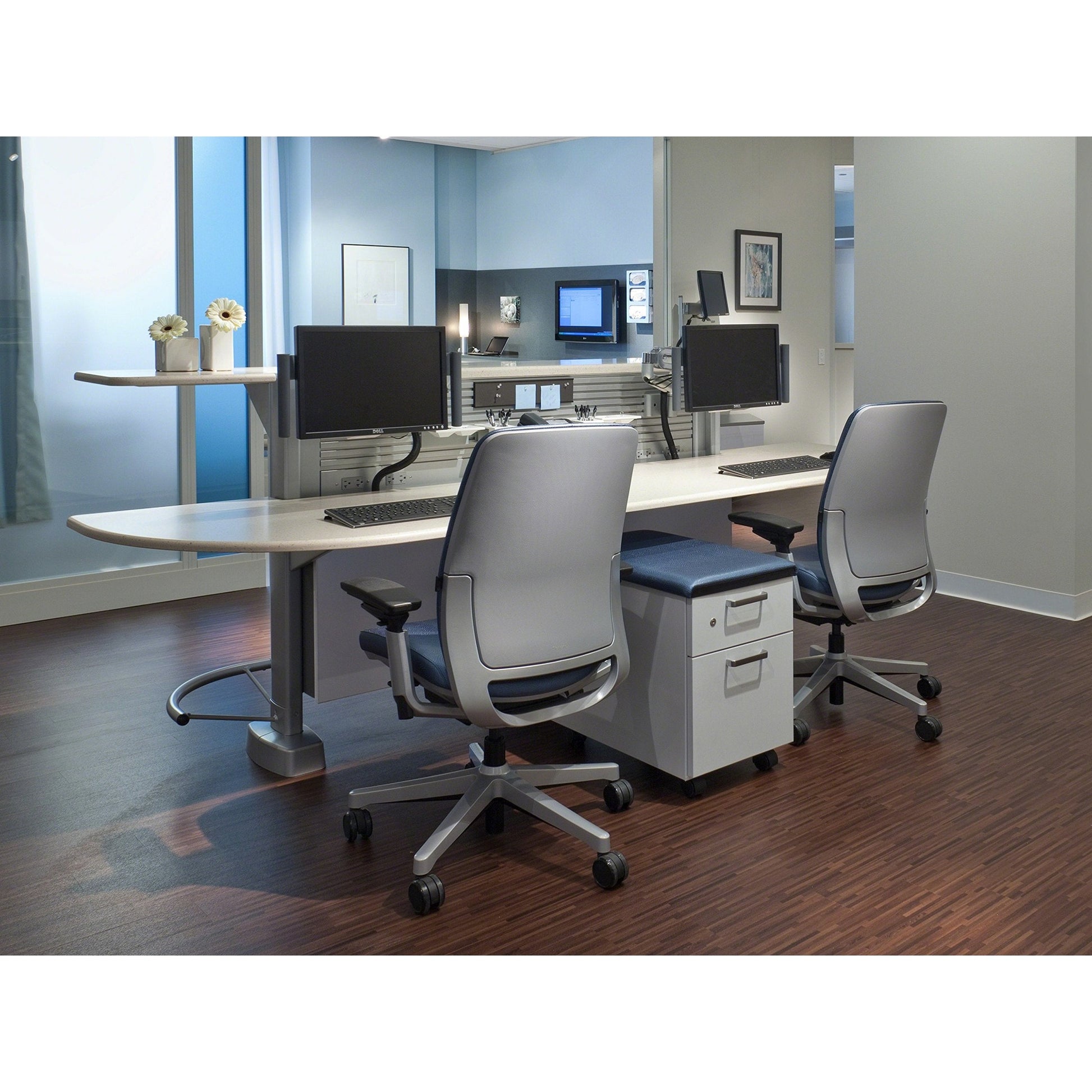 Steelcase Amia Task Chair: Platinum Frame/Base - 4 Way Adjustable Arms - Hard Floor Casters - Medaid International