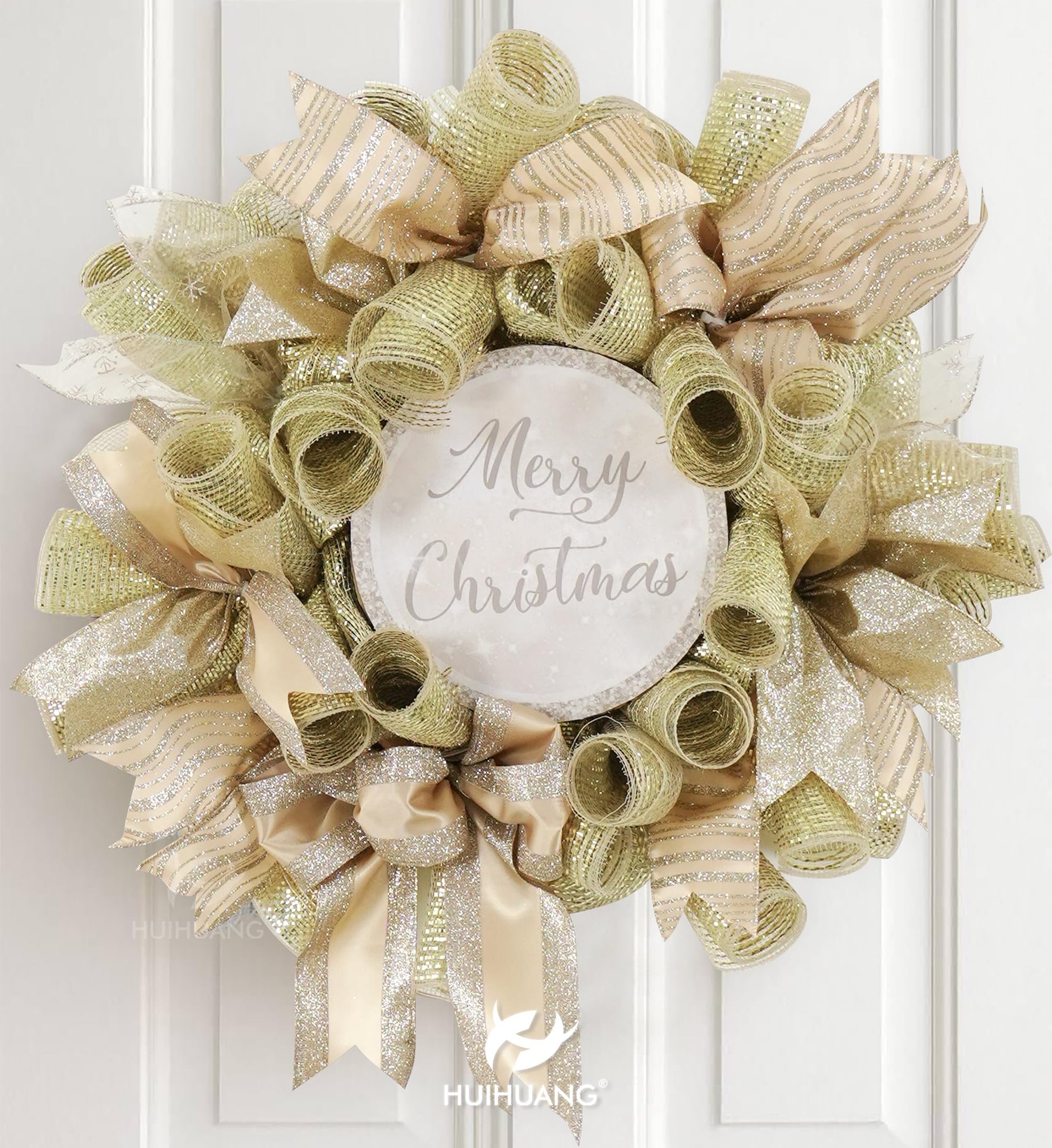 HUIHUANG Champagne Christmas Ribbon Wired Gold Christmas Tree Ribbon 6 Rolls Glitter Wired Edge Ribbons for X-mas Tree, Gift Wrapping, Wreath, Garland, Home Decor (2.5" Wide, 36 Yds Total) - Medaid International