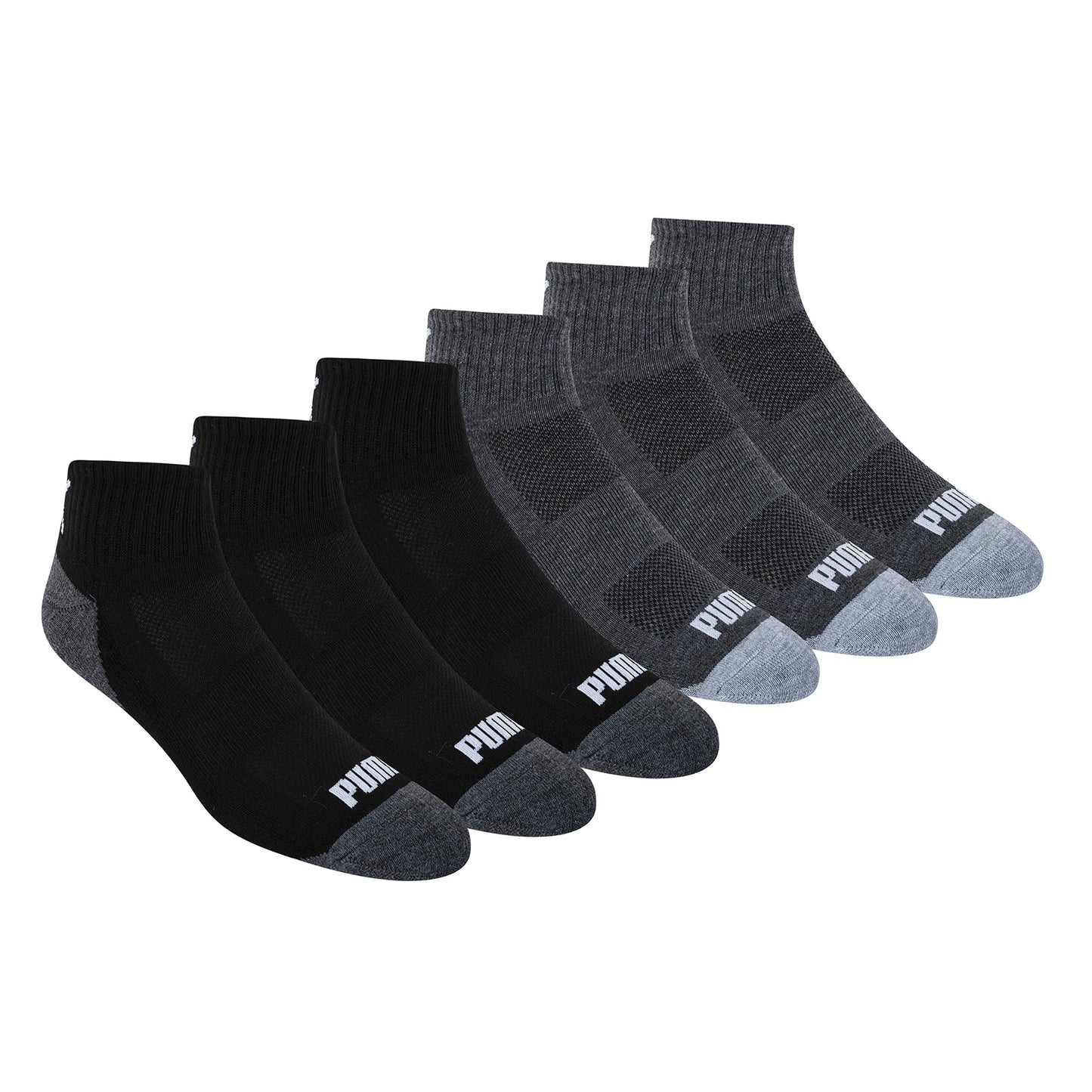 PUMA Socks Mens Quarter Cut Socks, Black/Grey, Sock Size:10-13/Shoe Size: 6-12 (Pack of 6) - Medaid International