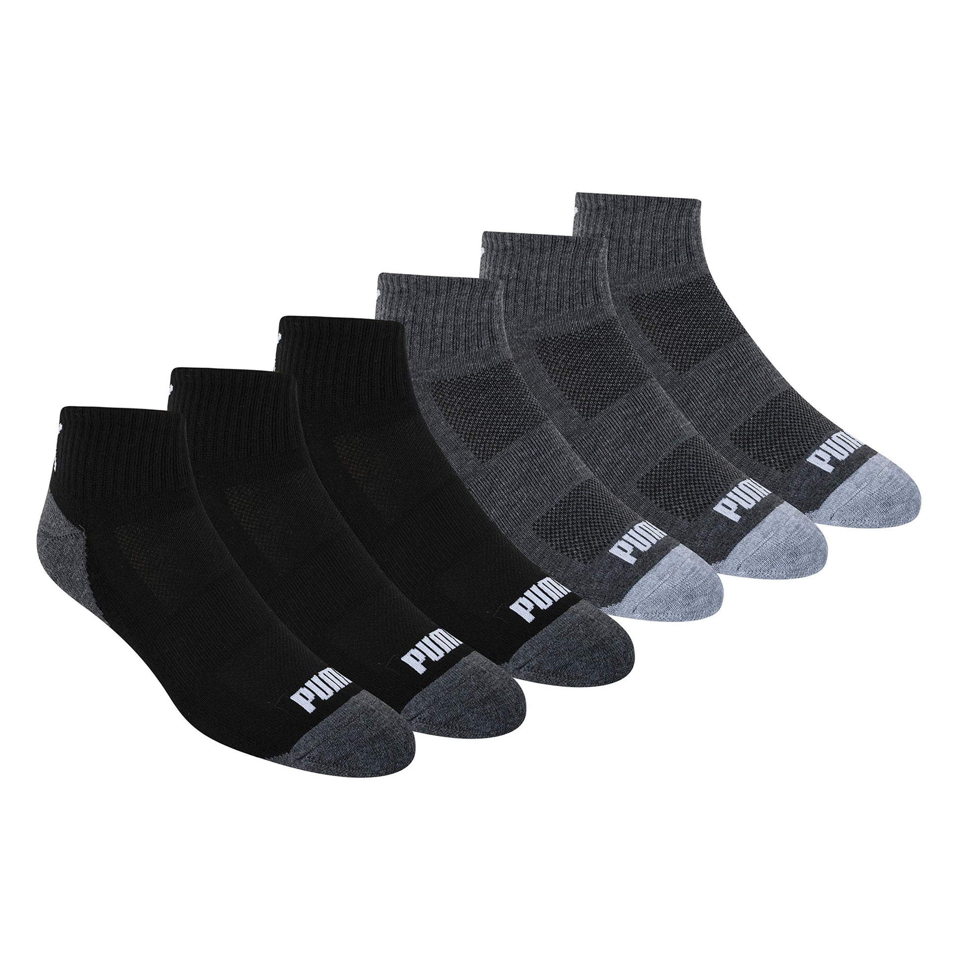 PUMA Socks Mens Quarter Cut Socks, Black/Grey, Sock Size:10-13/Shoe Size: 6-12 (Pack of 6) - Medaid International