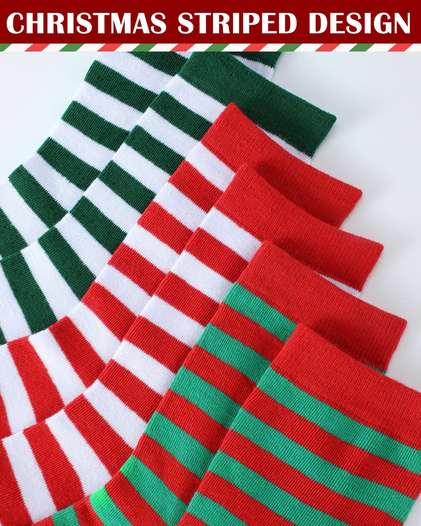 Eurzom 6 Pairs Christmas Women's Striped Socks Holiday Novelty Crew Socks Bulk Holiday Gift for Xmas Women Men Elf Costume(Red White, Green White, Red and Green) - Medaid International