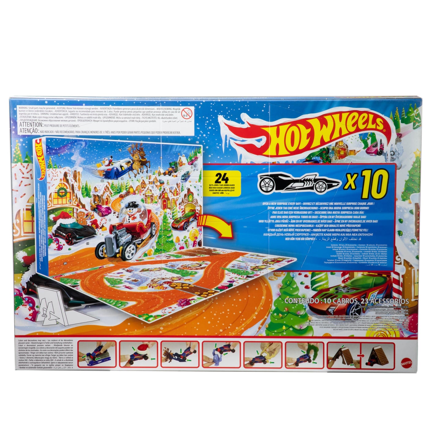 Hot Wheels Toy Cars & Playset, 2025 Advent Calendar with 10 Vehicles in 1:64 Scale, 10 Ornament Clips & 14 Winter-Themed Accessories - Medaid International