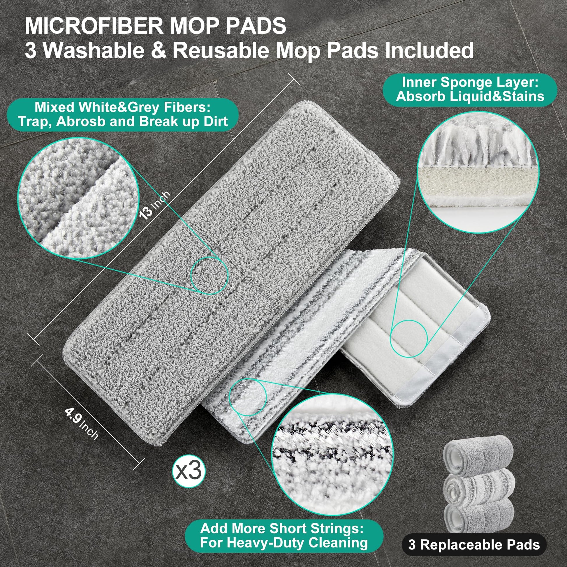 JOYMOOP Mop and Bucket with Wringer Set, Hands Free Flat Floor Mop and Bucket, 60" Mop with 3 Reusable Microfiber Pads, Wet and Dry Use, Floor Cleaning System - Medaid International