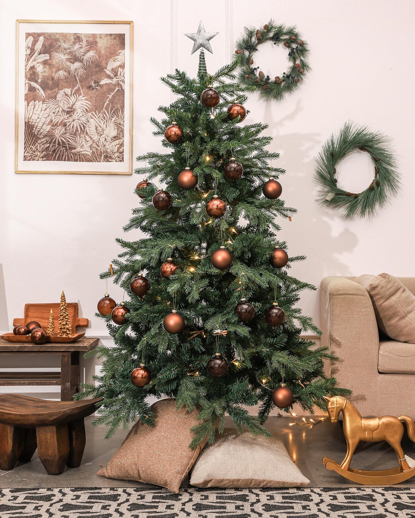 DN DECONATION Brown Glass Christmas Ball Ornaments, Set of 9, 3' Hanging Christmas Baubles for Xmas Tree Decoration, Wedding Party Gift - Medaid International