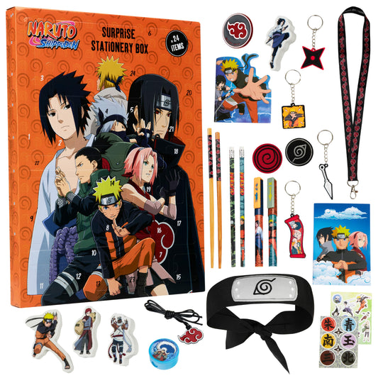 Naruto Advent Calendar 2025 for Kids, Teens, 24 Christmas Countdown Items with Leaf Village Headband, Keychain, Anime, Manga Gifts for Boys - Medaid International