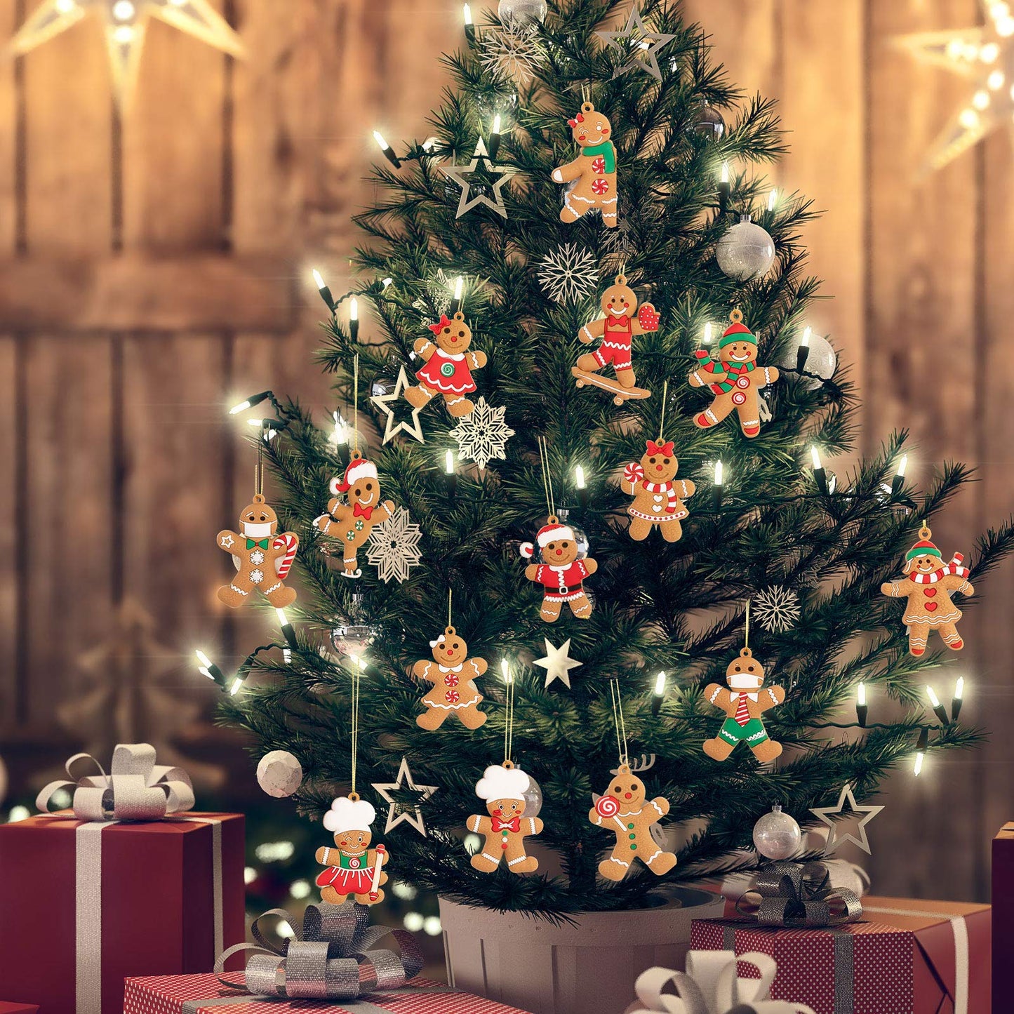 Whaline 15 pcs Christmas Gingerbread Ornaments Set 2" x 3" Ginger Man with Strings Figurine Hanging Ornaments for Xmas Tree Festive Season Holiday Party Decoration DIY Craft - Medaid International