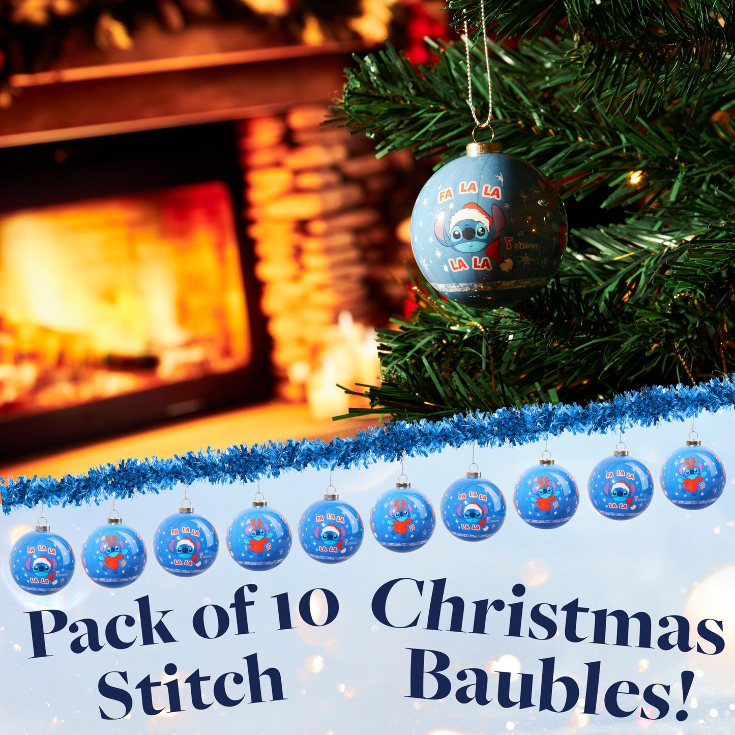 Disney Stitch Christmas Ornaments Set, Pack of 10 Tree Decorations, Hanging Ball Ornaments for Christmas Decorations, Cute Xmas Decor, Xmas Gifts - Medaid International