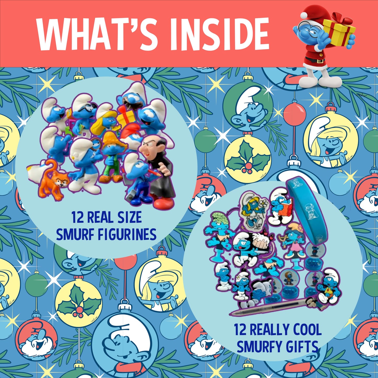The original SMURFS countdown Calendar 2025 Collectible Cartoon Toys for Boys and Girls, 12 Figurines + 12 SMURFY gifts! Ages 3+. 24 Pieces - Medaid International