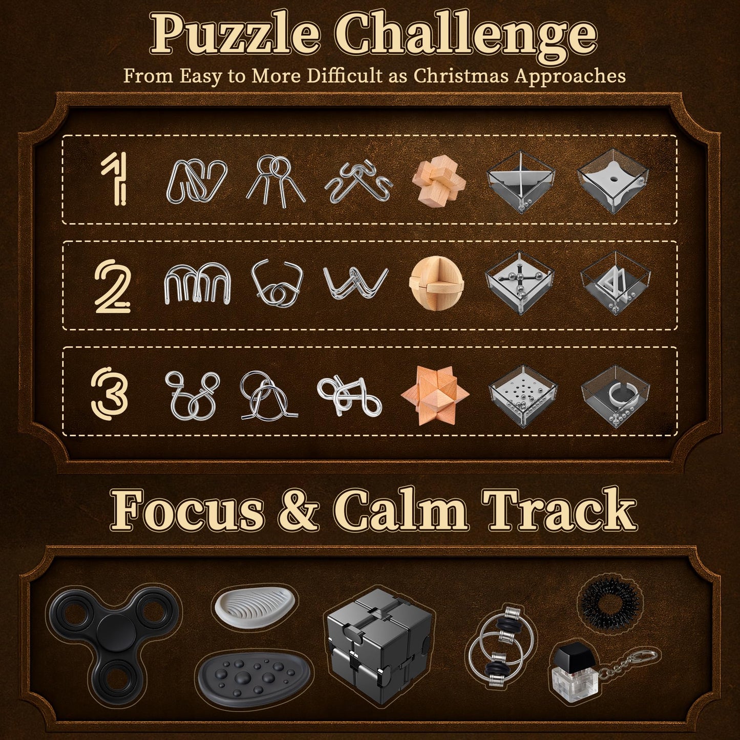 Rubypop Fidget Advent Calendar 2025, 24 Day Brain Teaser Christmas Countdown Wooden & Metal Puzzle Toys, Holiday Gifts for Kids Teens Adults - Medaid International