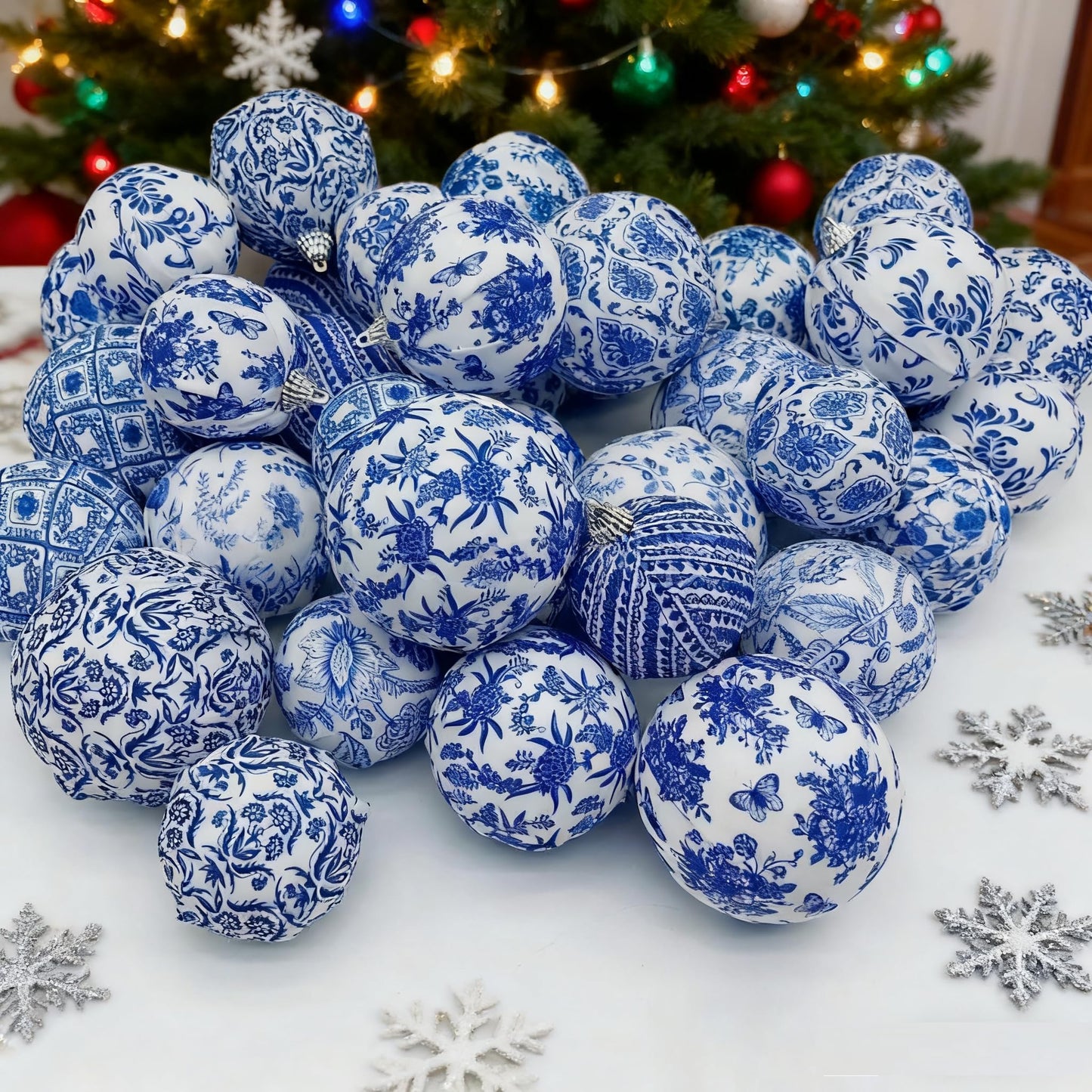 6Pcs Christmas Tree Topper Ornaments - Blue & White, Paired with White String for Christmas Tree, Party Supplies & Various Festive Decor - Medaid International