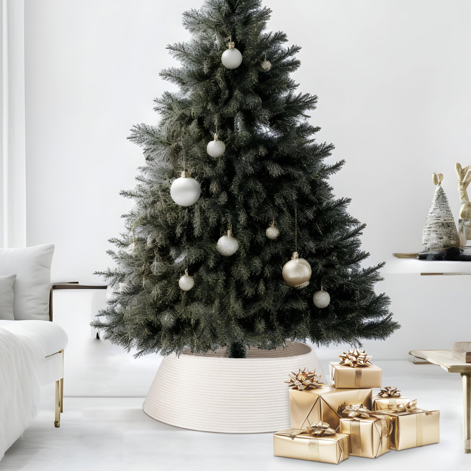 Beautiful Christmas Tree Collar - Modern 28" Cotton Rope Tree Ring - Easy to Set Up Christmas Skirt Enhances Your Holiday Home Decor - Medaid International