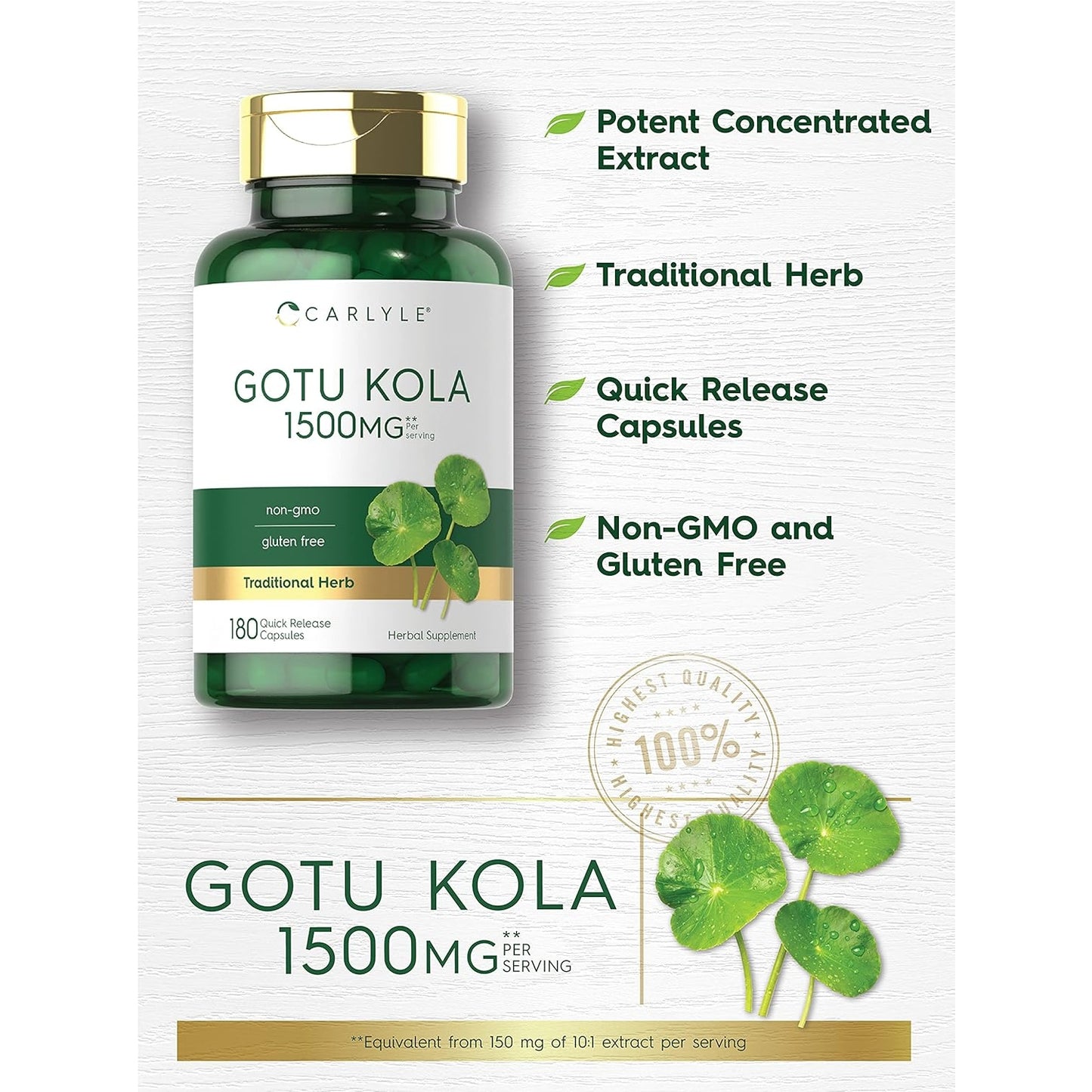 Carlyle Gotu Kola Capsules 1500mg | 180 Count | Non-GMO, Gluten Free | Traditional Herb Extract - Medaid - Lebanon